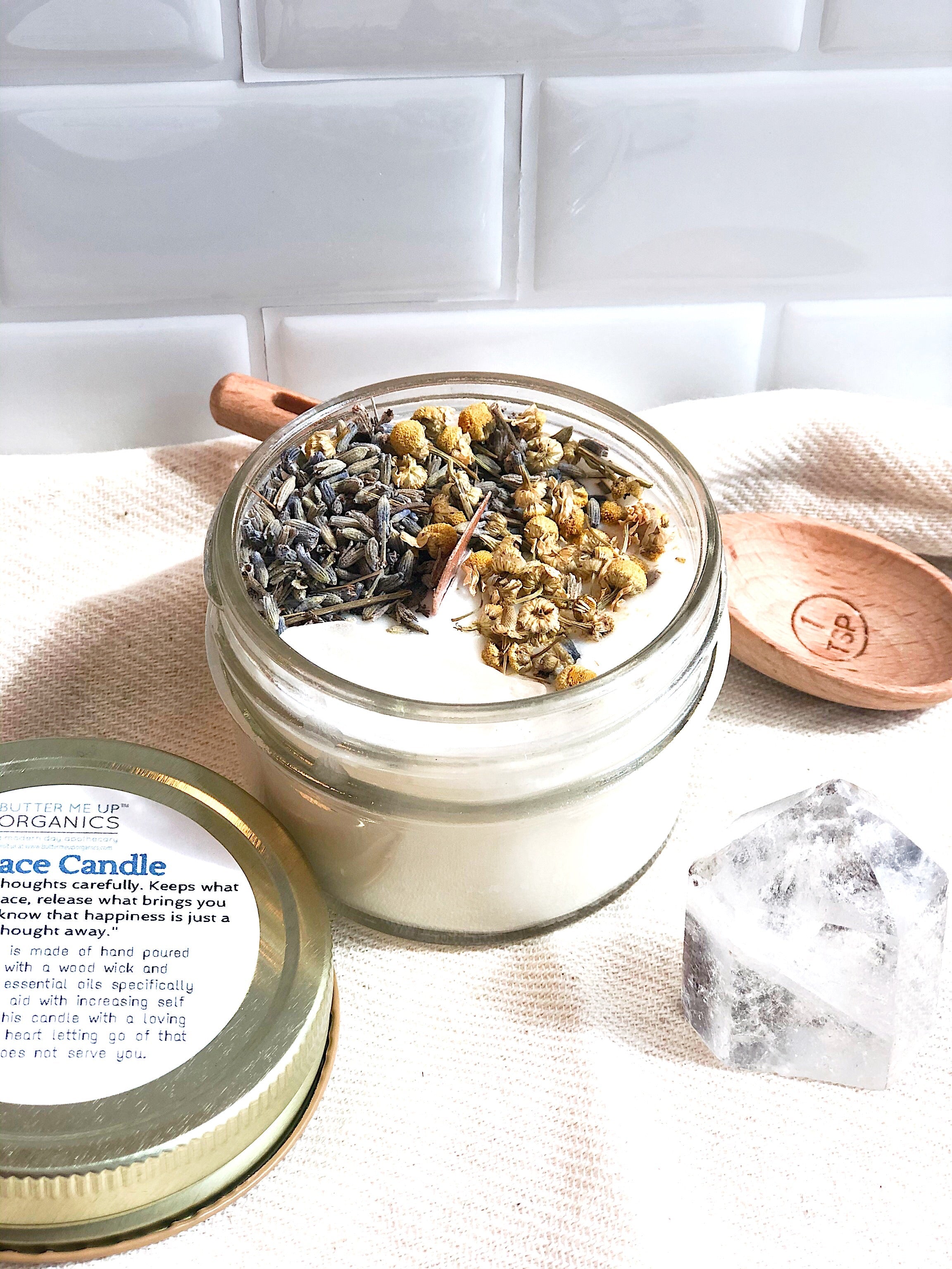 Peace Candle / Serenity Candle / Intention Candle / Ritual Candle / Crystal Candle / Pretty Candle / Organic Soy Wax Candle / Botanicals by Butter Me Up Organics