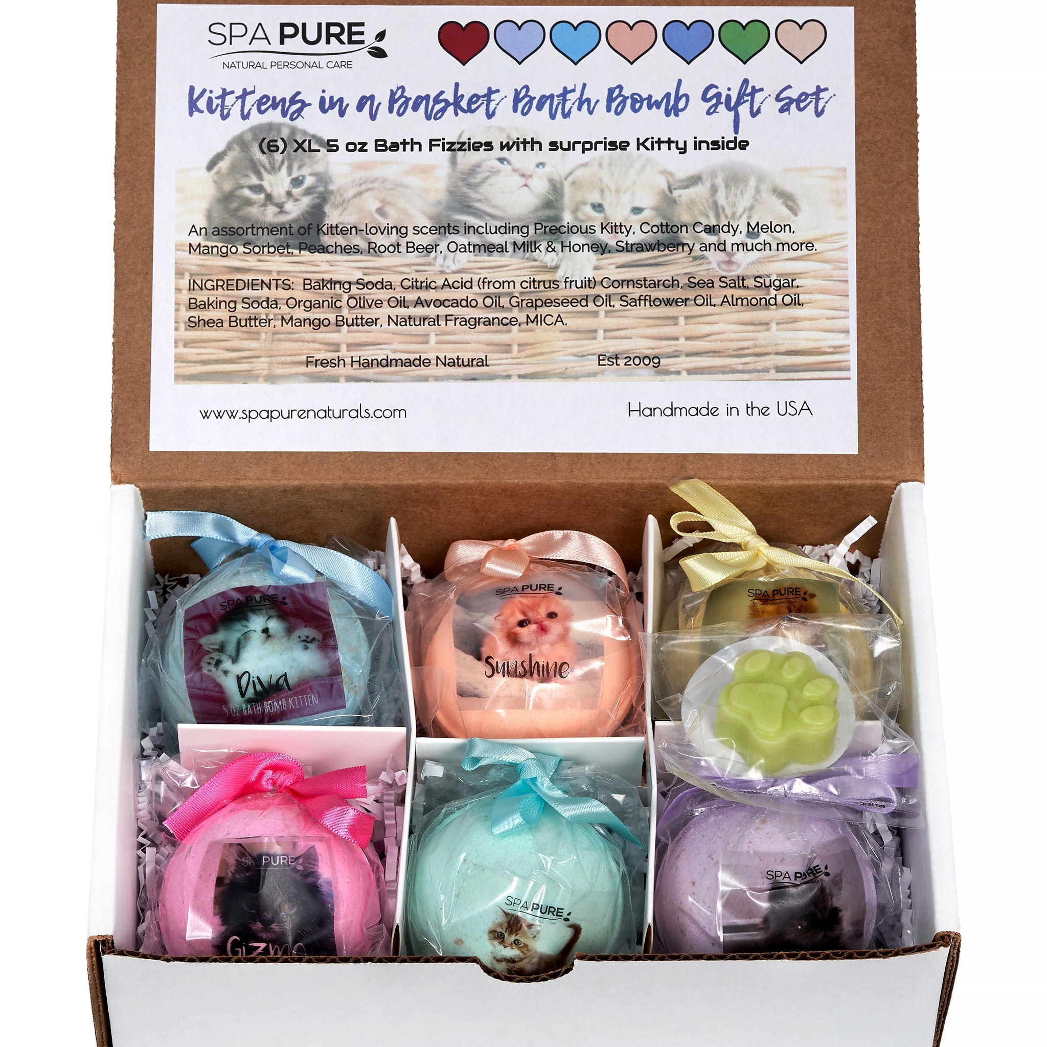 Spa Pure Kittens in Basket: 6 Adorable Kittens Bath Bombs by Spa Pure