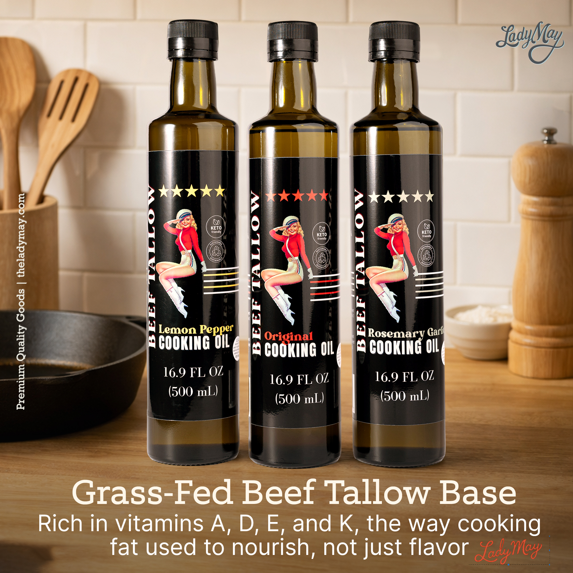 Premium Grass-Fed Beef Tallow Cooking Oil - Restaurant-Proven | Choose Your Flavor by The Lady May