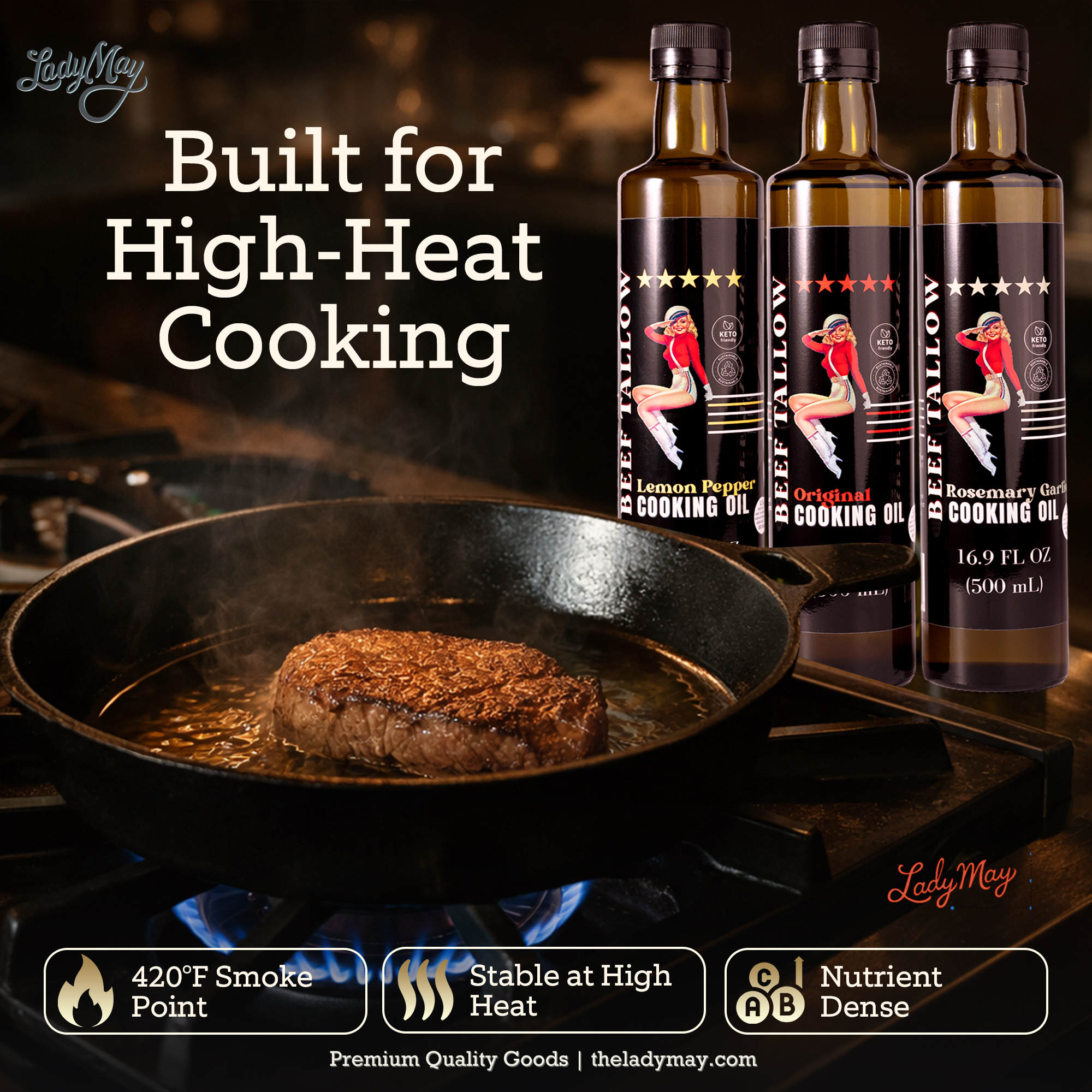 Premium Grass-Fed Beef Tallow Cooking Oil - Restaurant-Proven | Choose Your Flavor by The Lady May