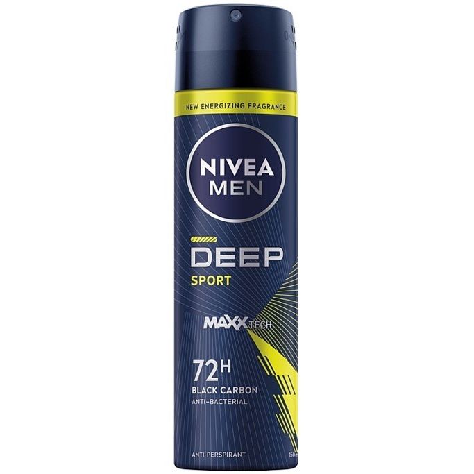 NIVEA MEN DEEP Sport MaxxTech 72h Anti-Perspirant Black Carbon & Anti-Bacterial Spray 150 ml by Pasteur Pharmacy