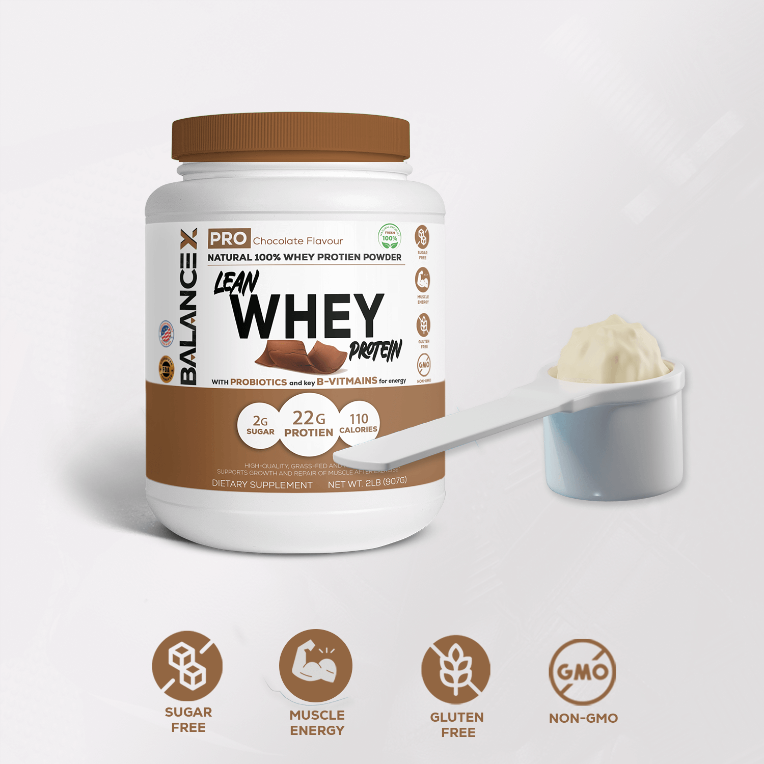 Natural Lean Whey Protein: Sculpt Your Strength (Chocolate) 2LBS - Clearance Sale by BalanceX