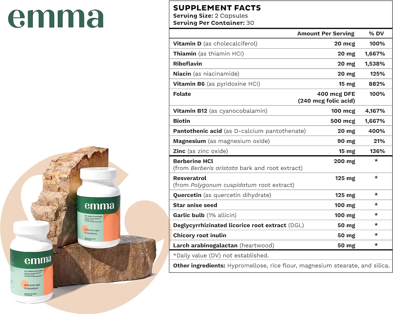 Emma Gut Health Gas and Bloating Relief, Constipation 60 Capsules - Clearance Sale by BalanceX