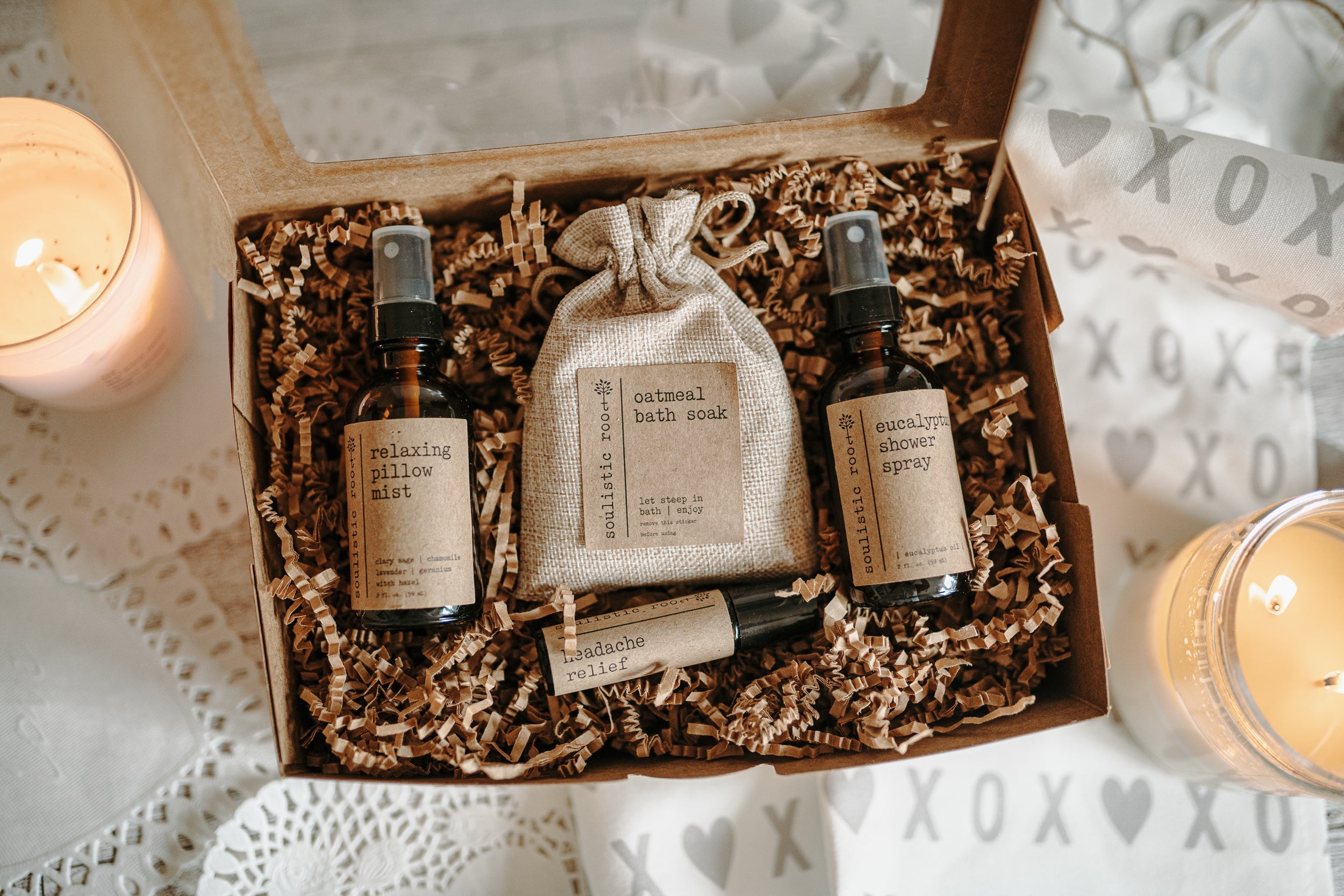Gift Set- Shower Spray, Pillow Mist, Oatmeal Soak, Headache Relief by Soulistic Root