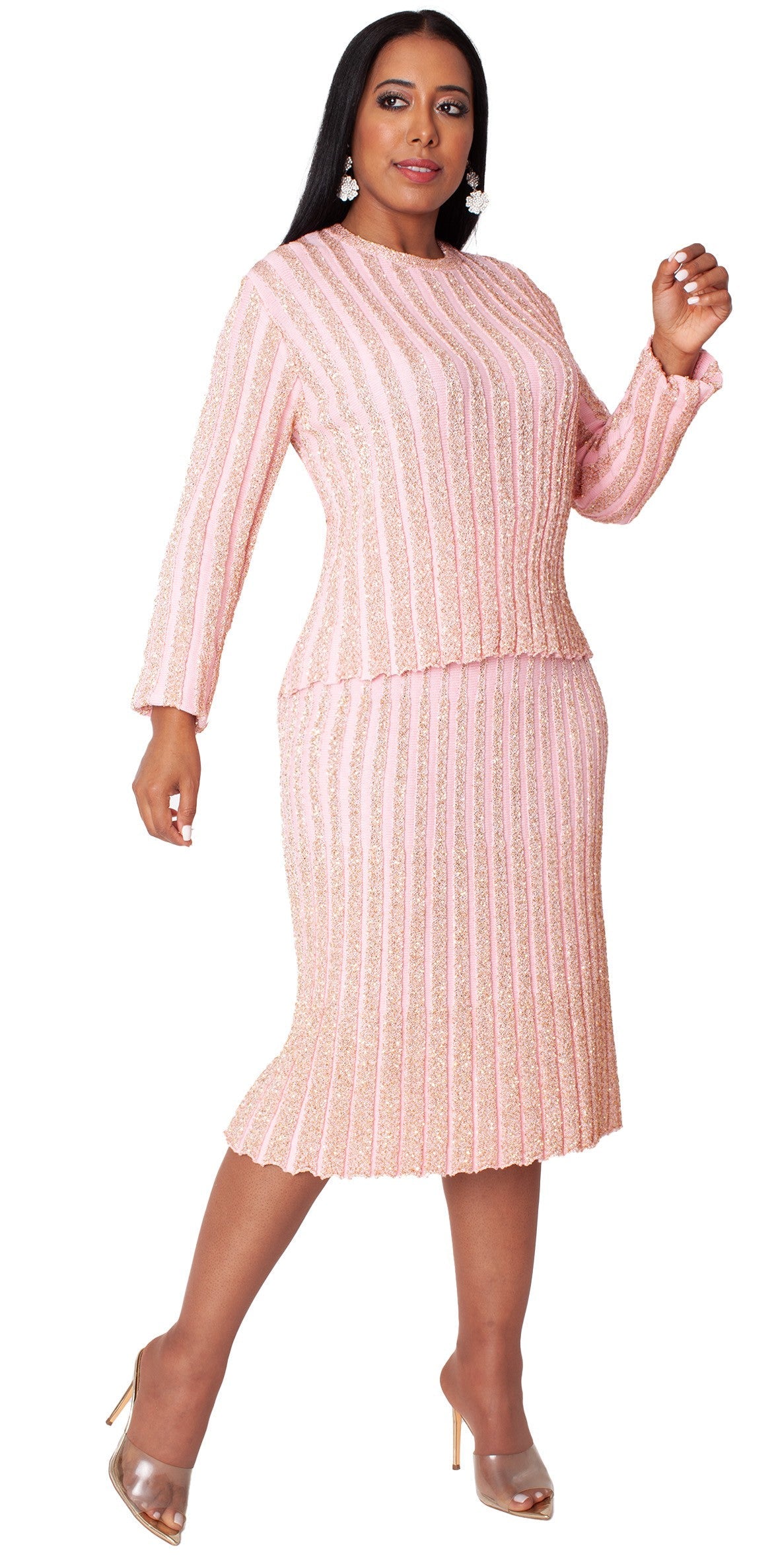 Pink & Gold Shimmer Knit Suit - 5377 by Tally Taylor
