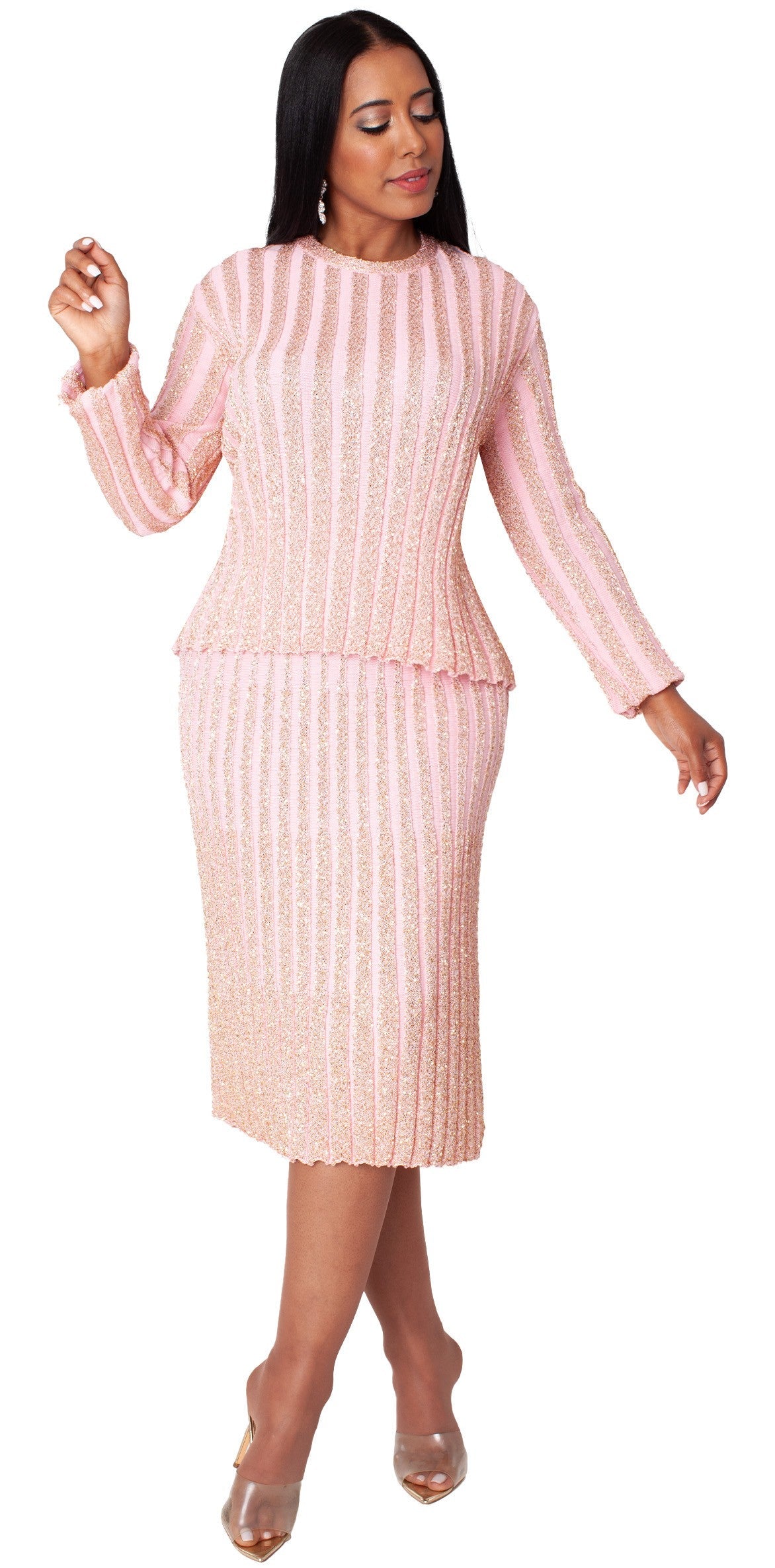 Pink & Gold Shimmer Knit Suit - 5377 by Tally Taylor
