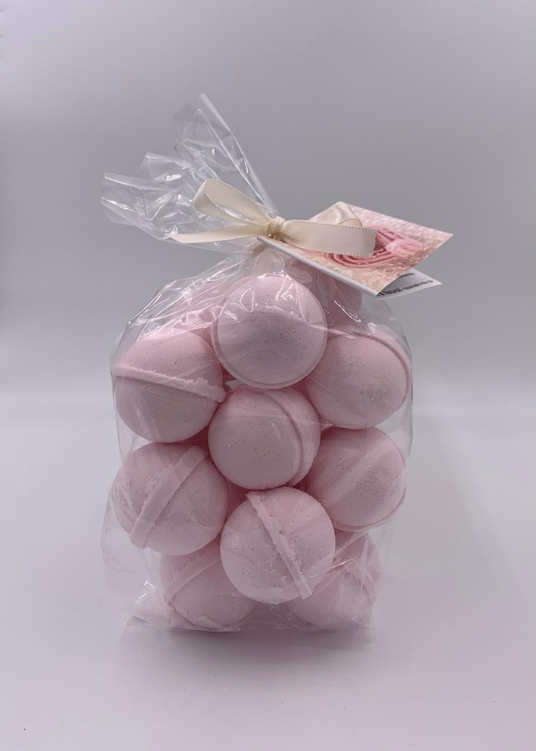 14 bath bombs in Pink Sugar (Aquolina Type) fragrance, gift bag bath fizzies, great for dry skin, shea, cocoa, 7 ultra rich oils by Spa Pure
