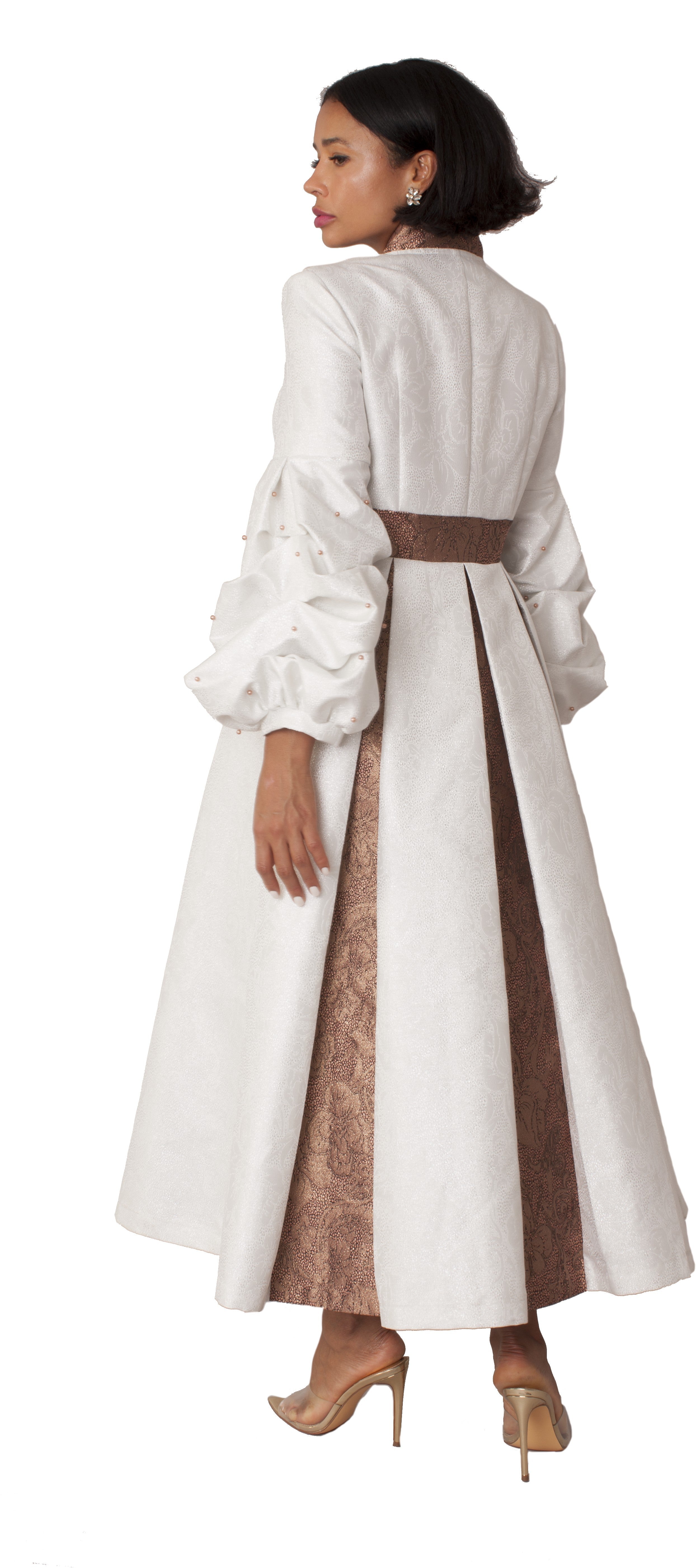 Plus Size Formal Church Coat Dress with Puff Sleeves and Pearl Cross – 4850W by Tally Taylor