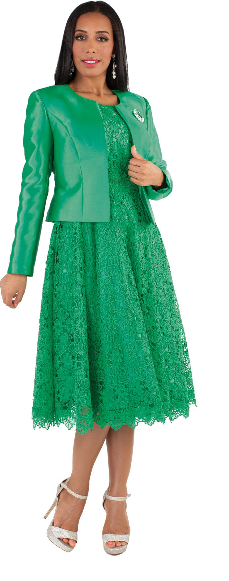 Plus Size Lace Church Dress with Satin Jacket -4529W by Tally Taylor