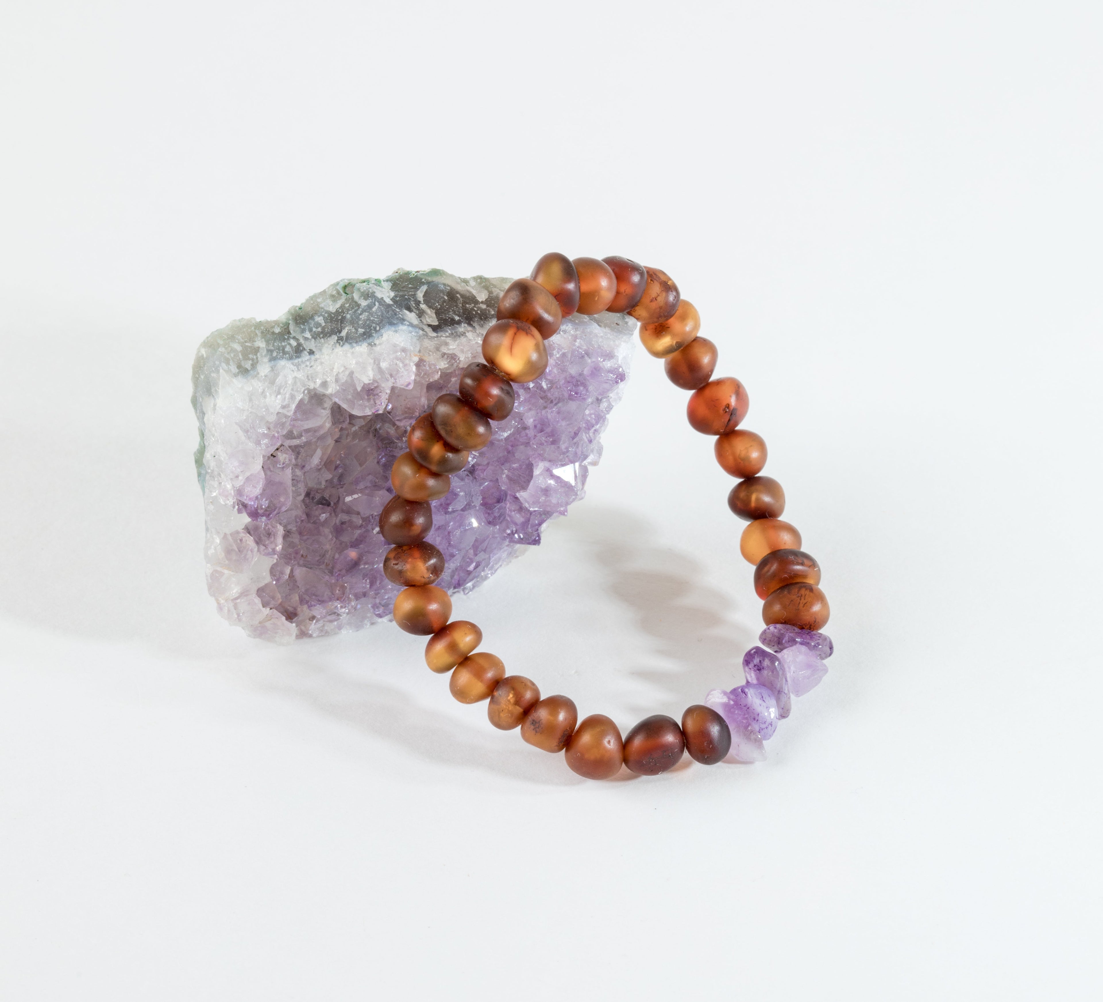 Raw Cognac Baltic Amber + Raw Amethyst || Adult Bracelet by CanyonLeaf
