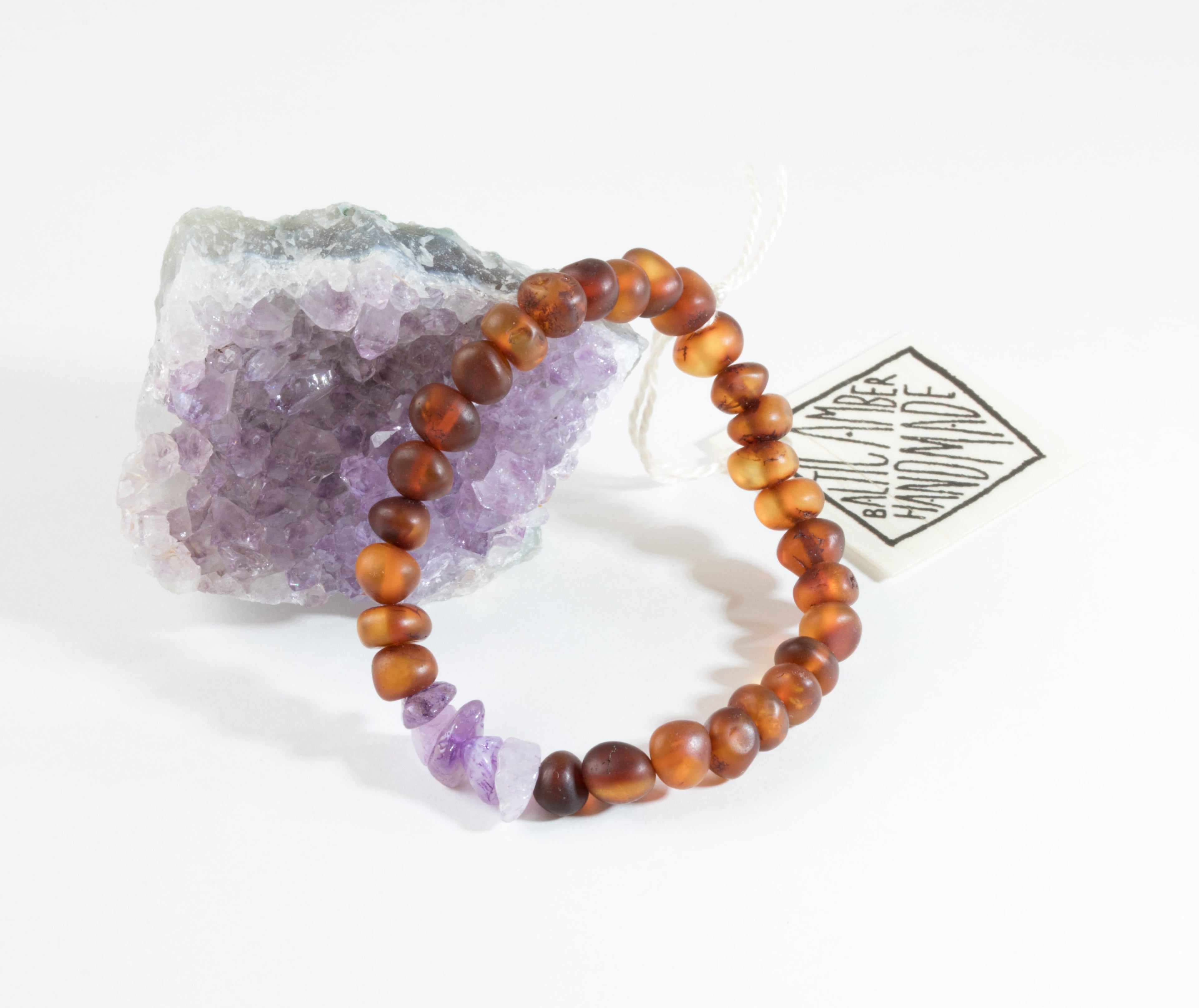 Raw Cognac Baltic Amber + Raw Amethyst || Adult Bracelet by CanyonLeaf