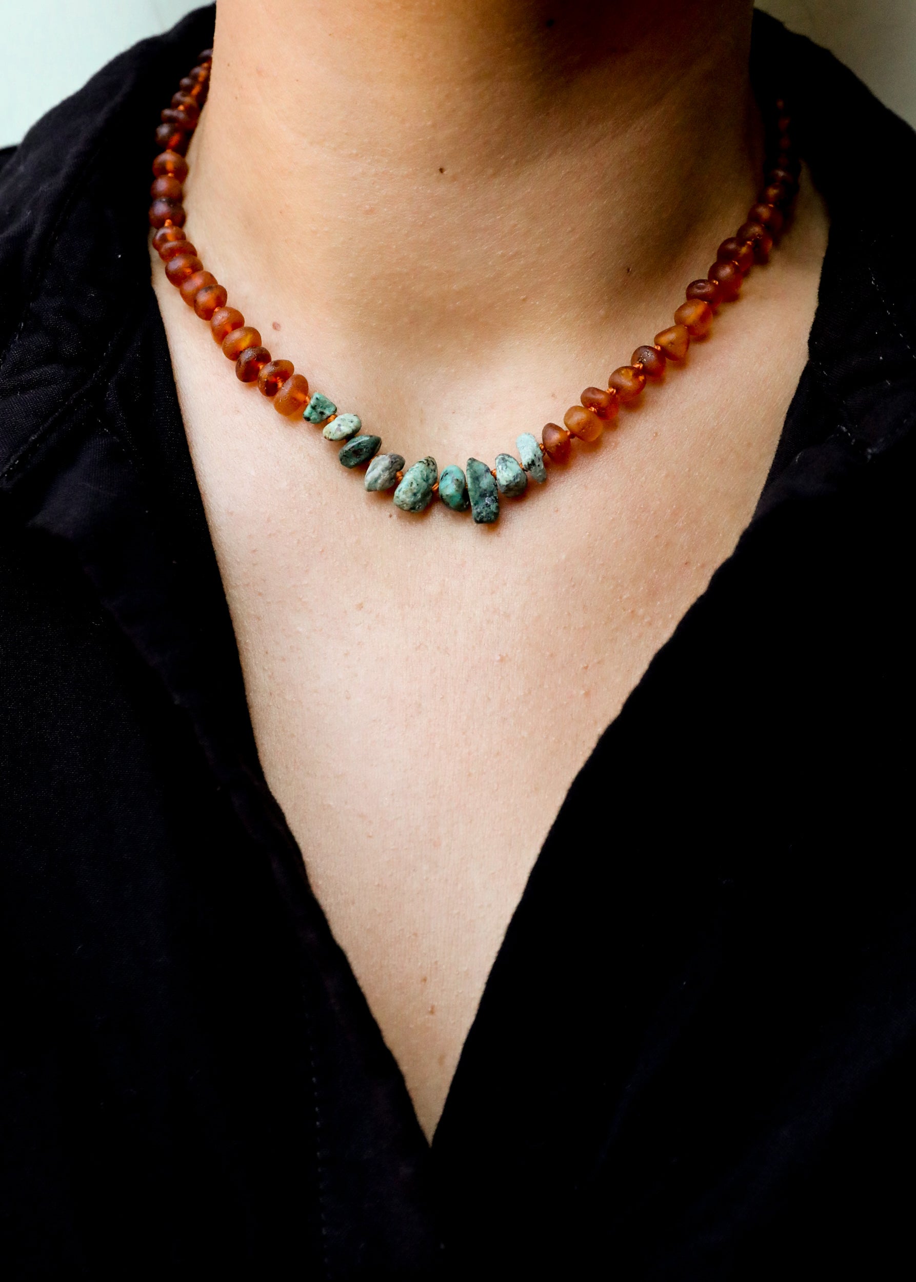 Raw Cognac Baltic Amber + Raw Turquoise Jasper || Necklace by CanyonLeaf