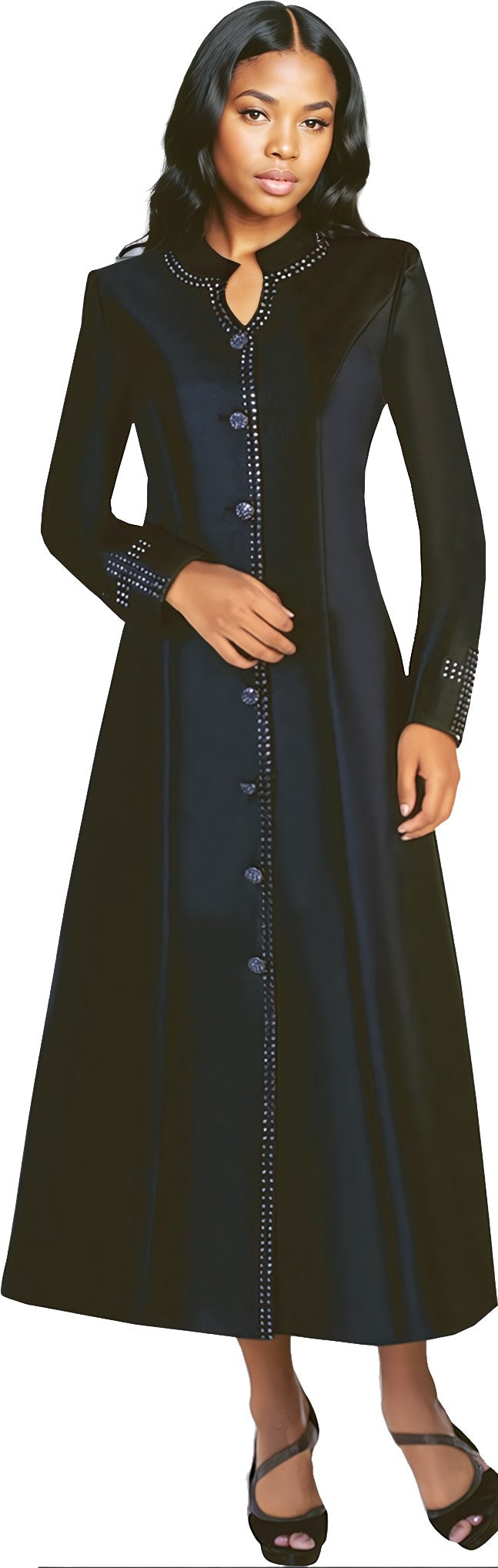 Satin Cassock Robe with Rhinestone Button Front - 4445 by Tally Taylor