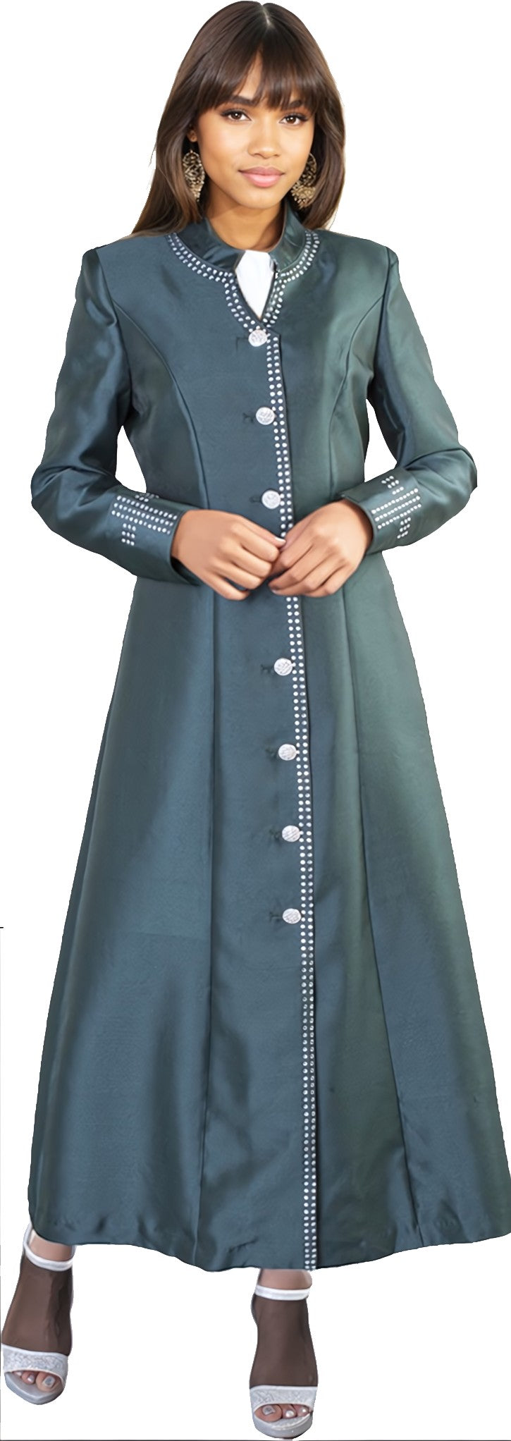 Satin Cassock Robe with Rhinestone Button Front - 4445 by Tally Taylor