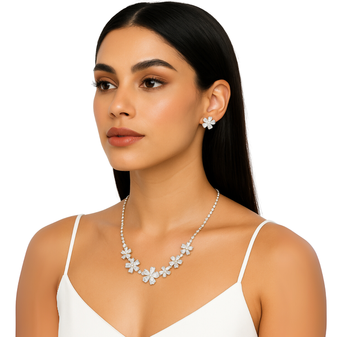 Floral Crystal Necklace & Earrings Jewelry Set by Farmacias Savia