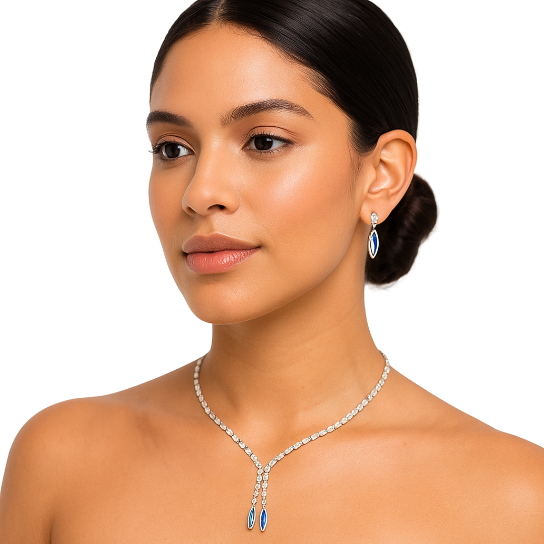 Luz Marina Iridescent Crystal Necklace & Earrings Jewelry Set by Farmacias Savia