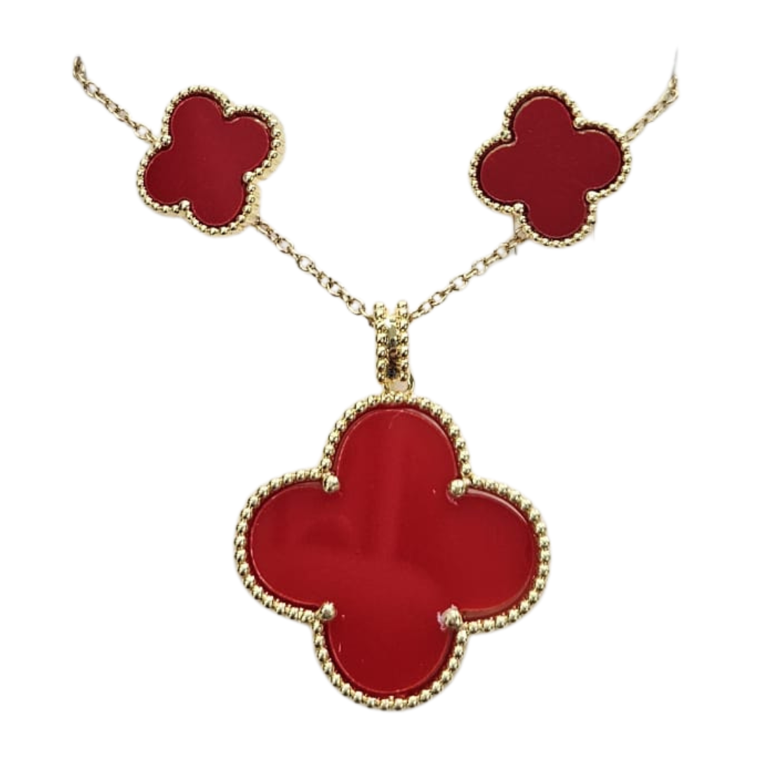 Pasión Red Clover Enamel Necklace & Earrings Jewelry Set by Farmacias Savia