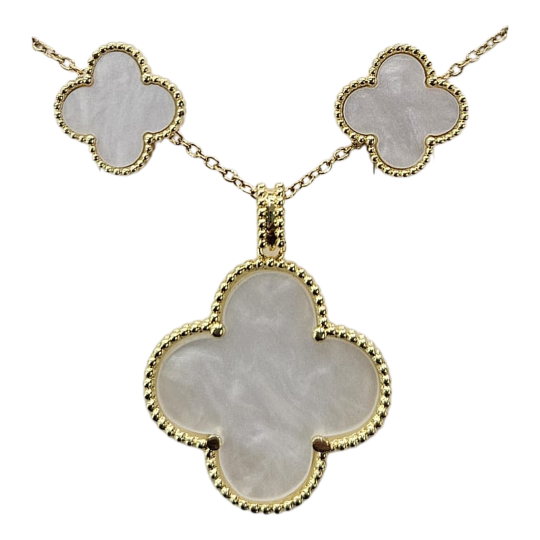 Isabella White Clover Enamel Necklace & Earrings Jewelry Set by Farmacias Savia
