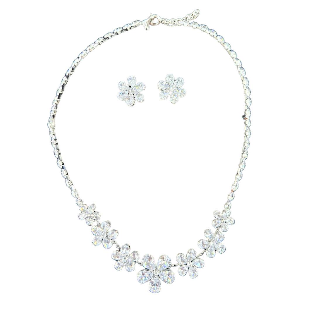 Floral Crystal Necklace & Earrings Jewelry Set by Farmacias Savia