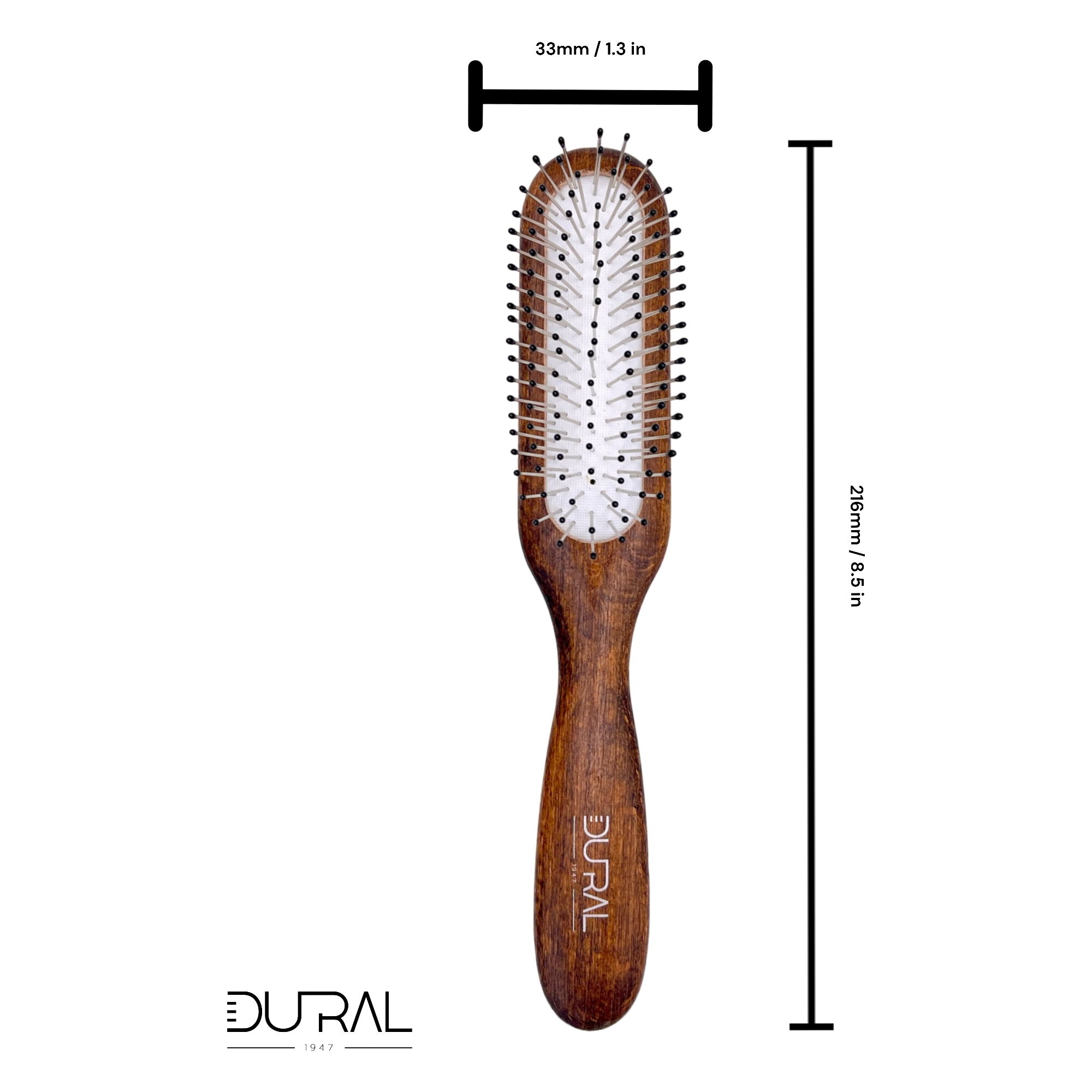 Dural Beech wood rubber cushion hair brush with steel pins and ball tips by Pasteur Pharmacy