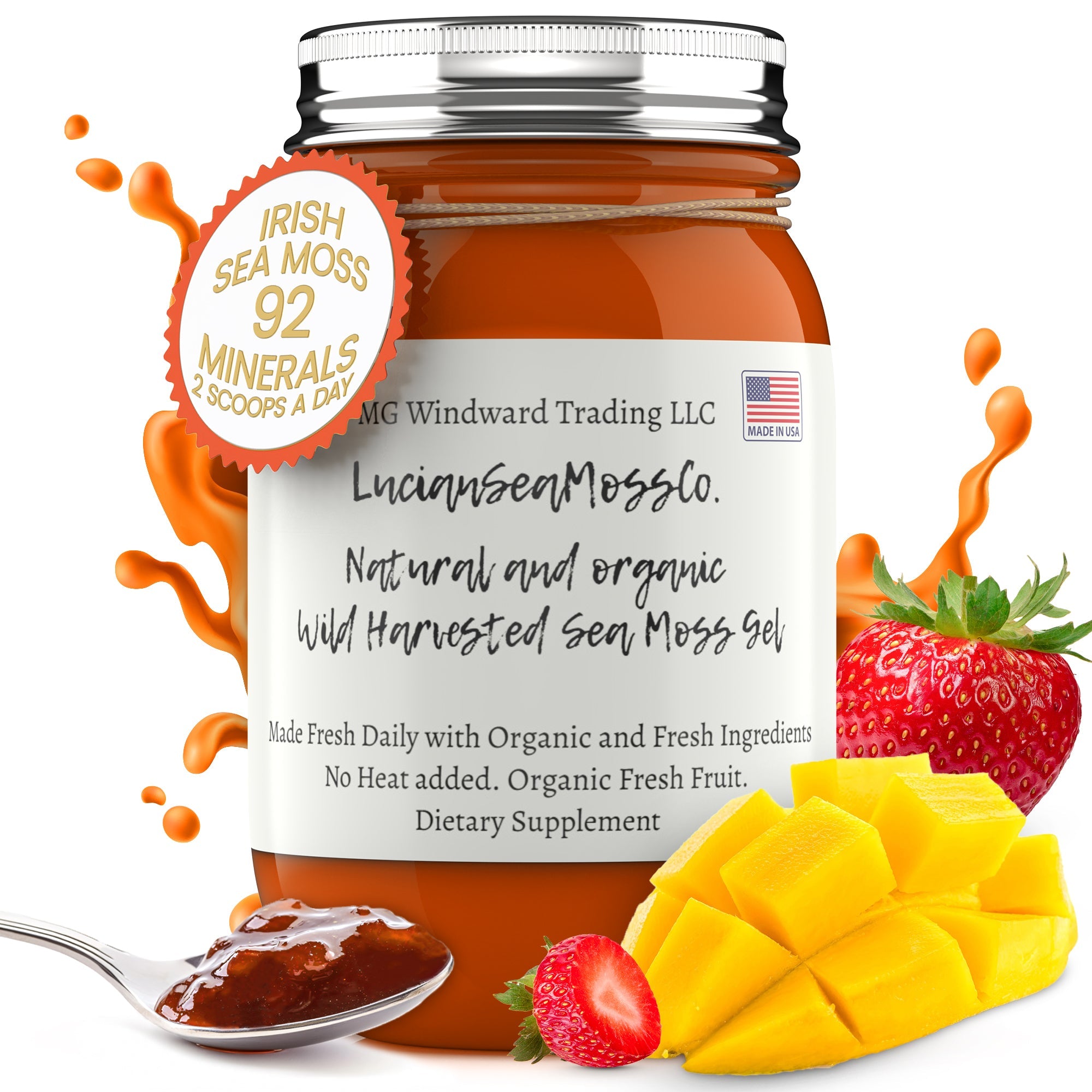 Fresh Organic Strawberry Mango Infused Sea Moss Gel by Seamoss Global