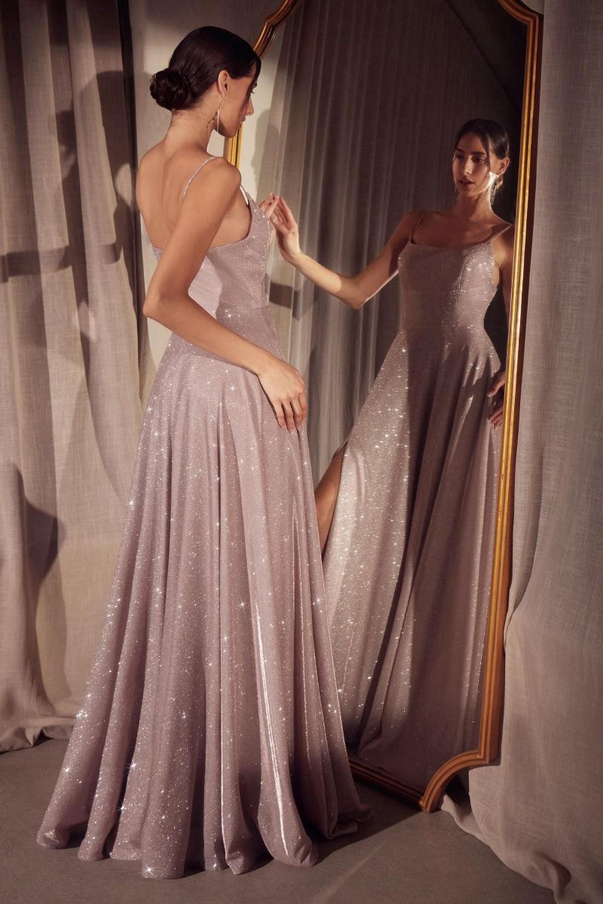 Ladivine Amoris T213 Sleeveless Spaghetti Strap A-Line Glitter Gown by DiscountDressShop