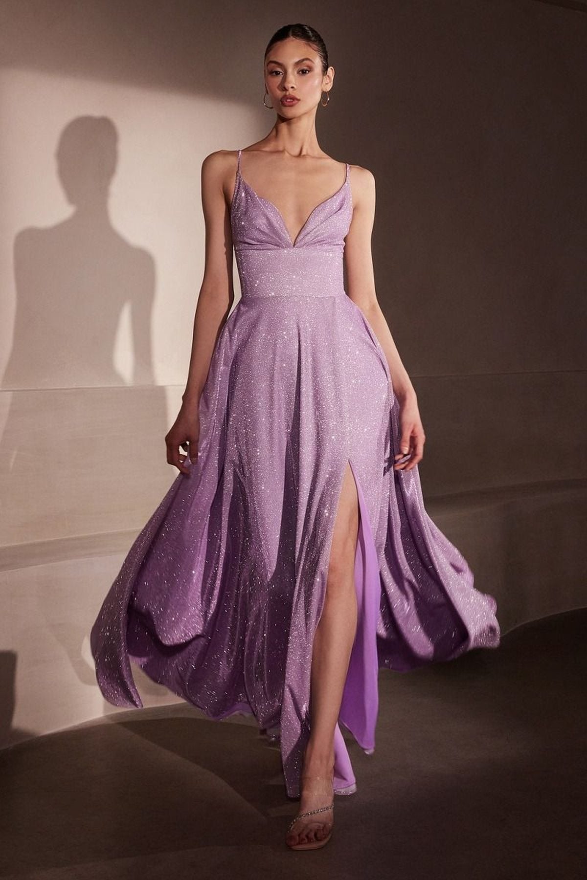 Ladivine Amoris T214 Sleeveless Spaghetti Strap A-Line Glitter Gown by DiscountDressShop
