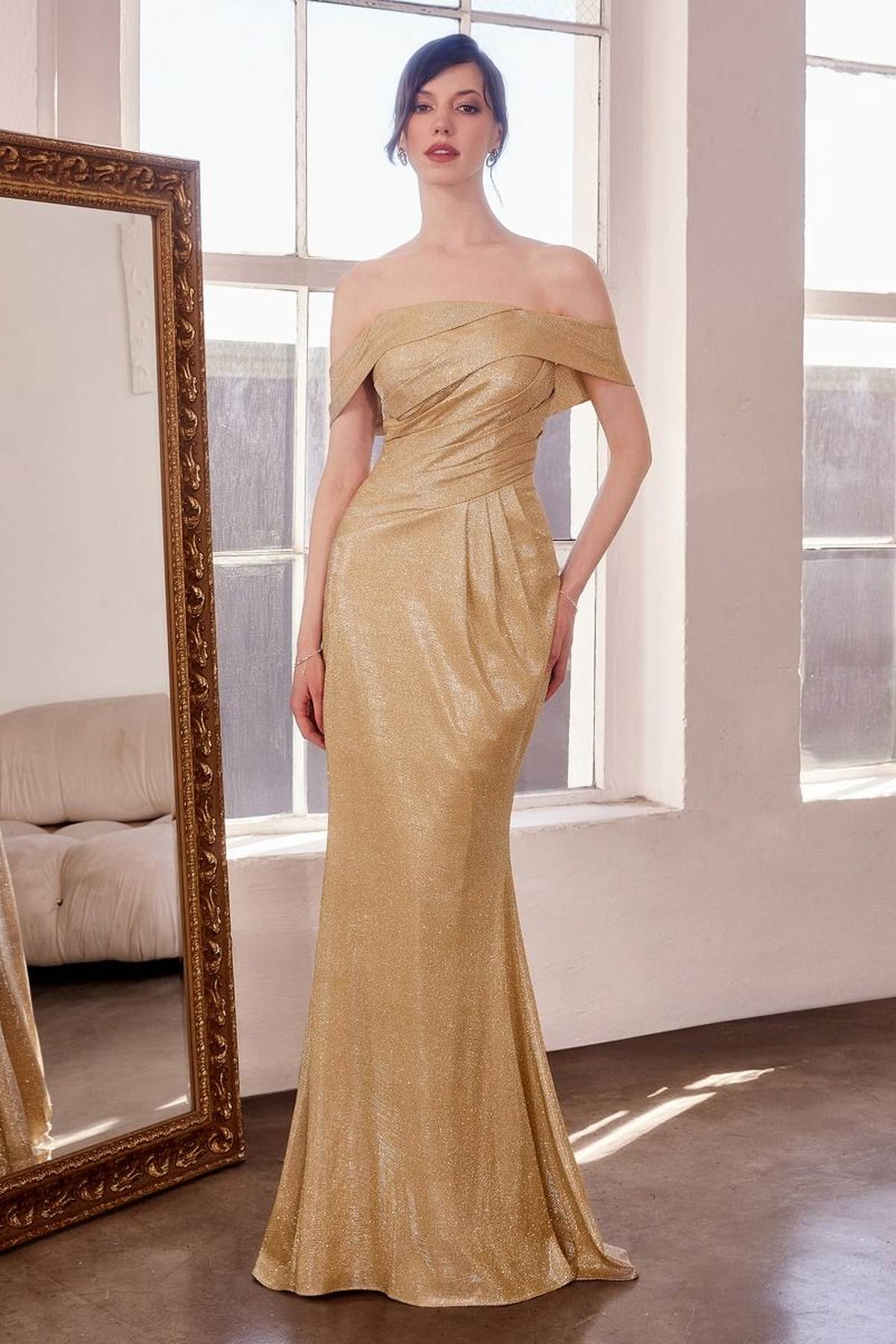 Ladivine Amoris T603 Off Shoulder Classic Modest Fitted Prom Gown by DiscountDressShop