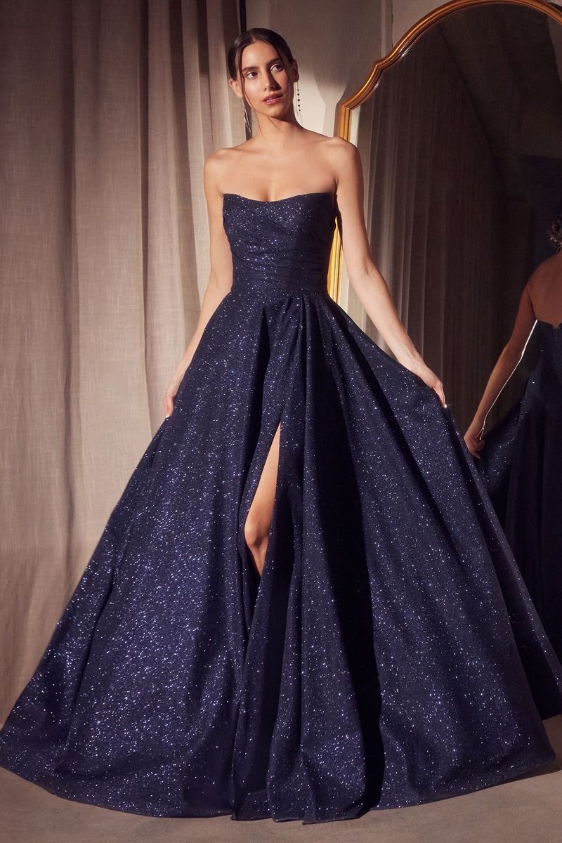 Ladivine Amoris T701 Strapless Glitter A-Line Gown by DiscountDressShop