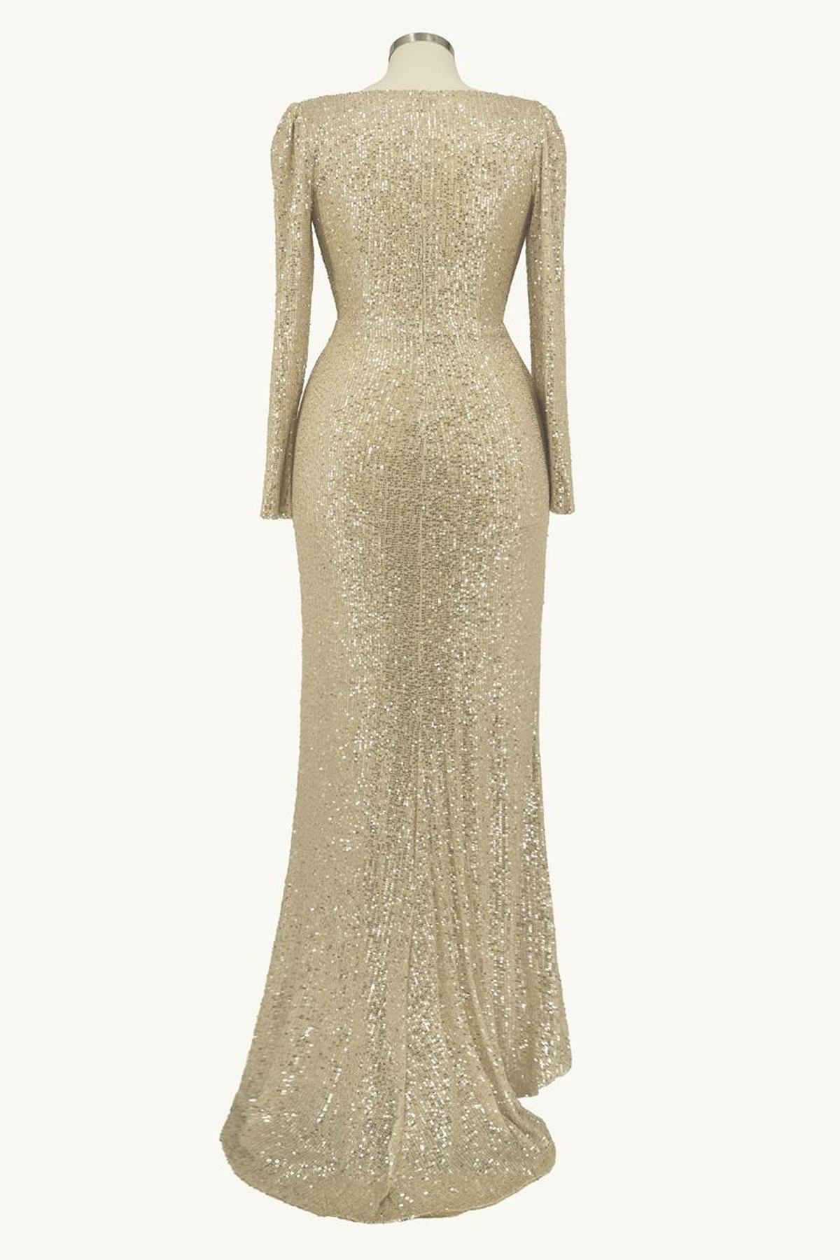 Ladivine Amoris T801 Long Sleeve Sheath Sequin Evening Gown by DiscountDressShop