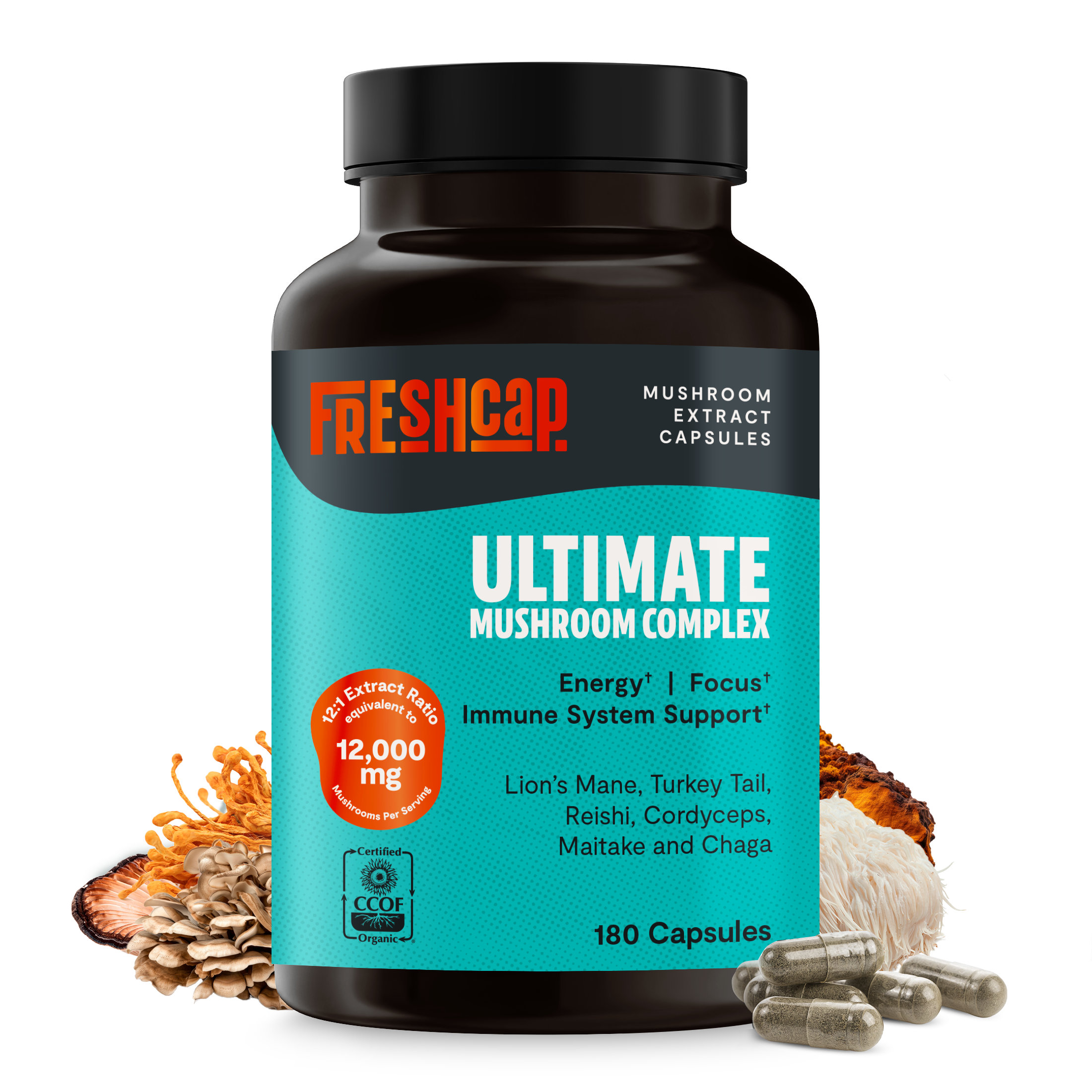 Organic Mushroom Complex Supplement Capsules by FreshCap Mushrooms