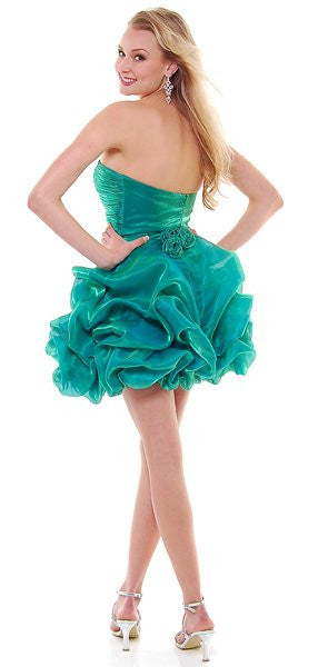 CLEARANCE - Metallic Organza Short Bubble Strapless Ruched Dress (Size XS) by DiscountDressShop