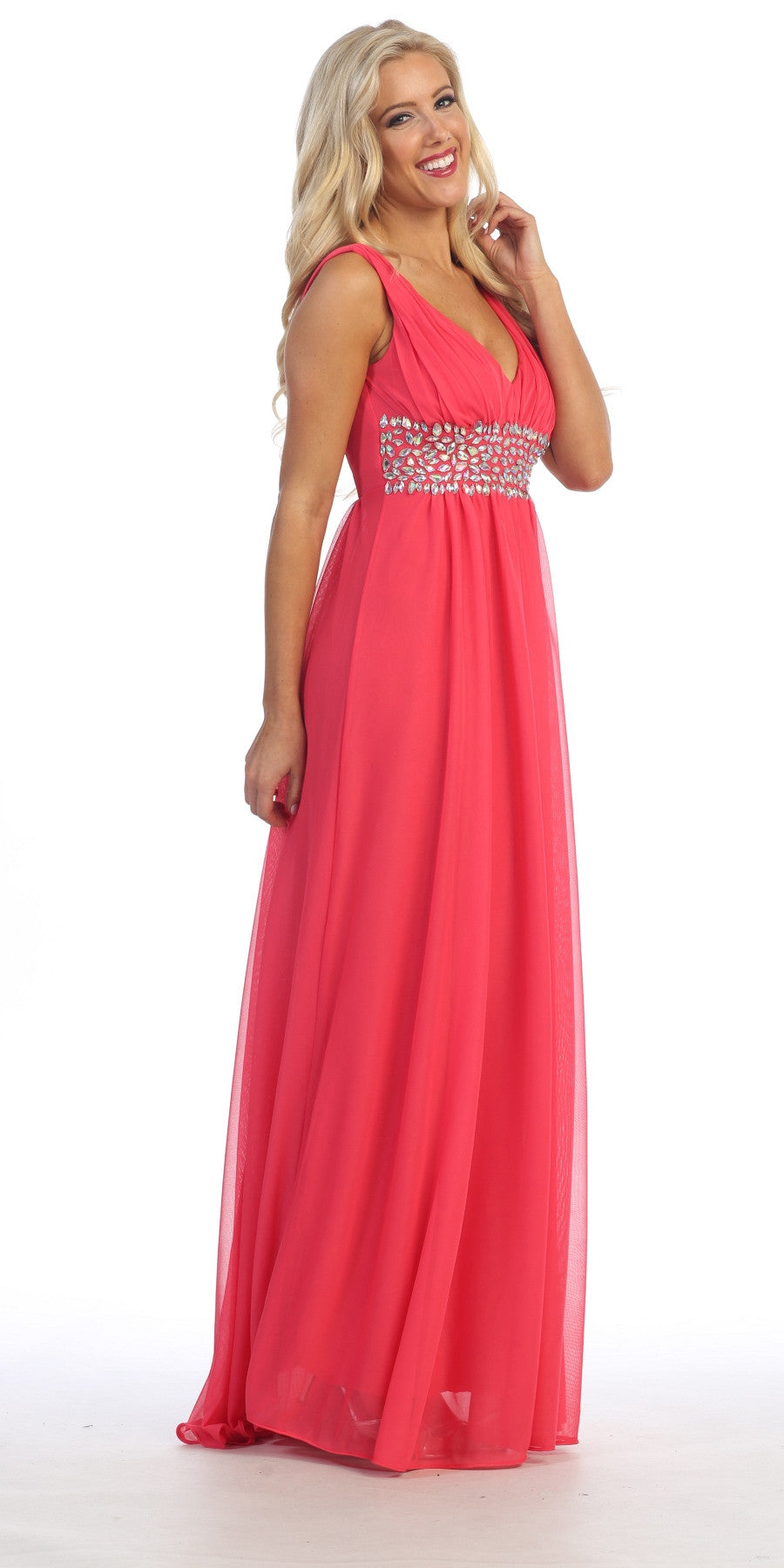 CLEARANCE - Celavie 7003 V-Neck Empire Dress Chiffon A-Line (Size S) by DiscountDressShop