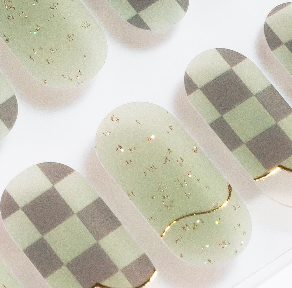 Green Checker Gel Nails by Candied Nails