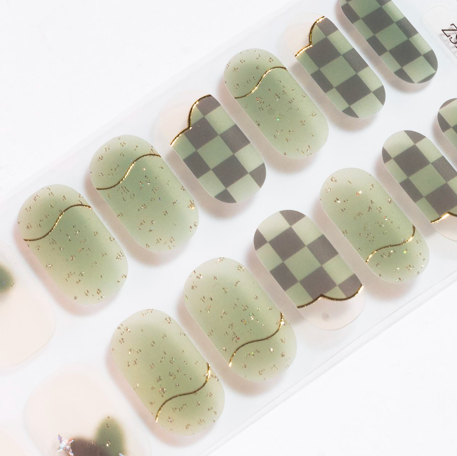 Green Checker Gel Nails by Candied Nails