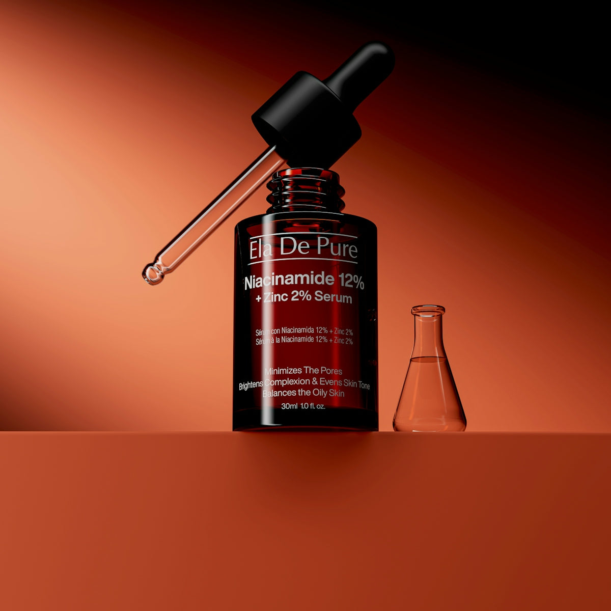Niacinamide serum bottle with dropper and dropper