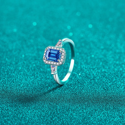 1 Carat Blue Emerald-Cut Sparkala™ Pure Sterling Silver Ring by Sparkala
