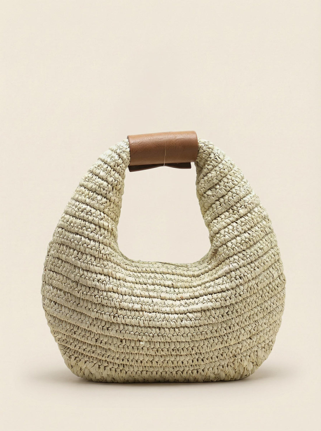 Round Crochet Woven Handheld Straw Bag by LINTICO