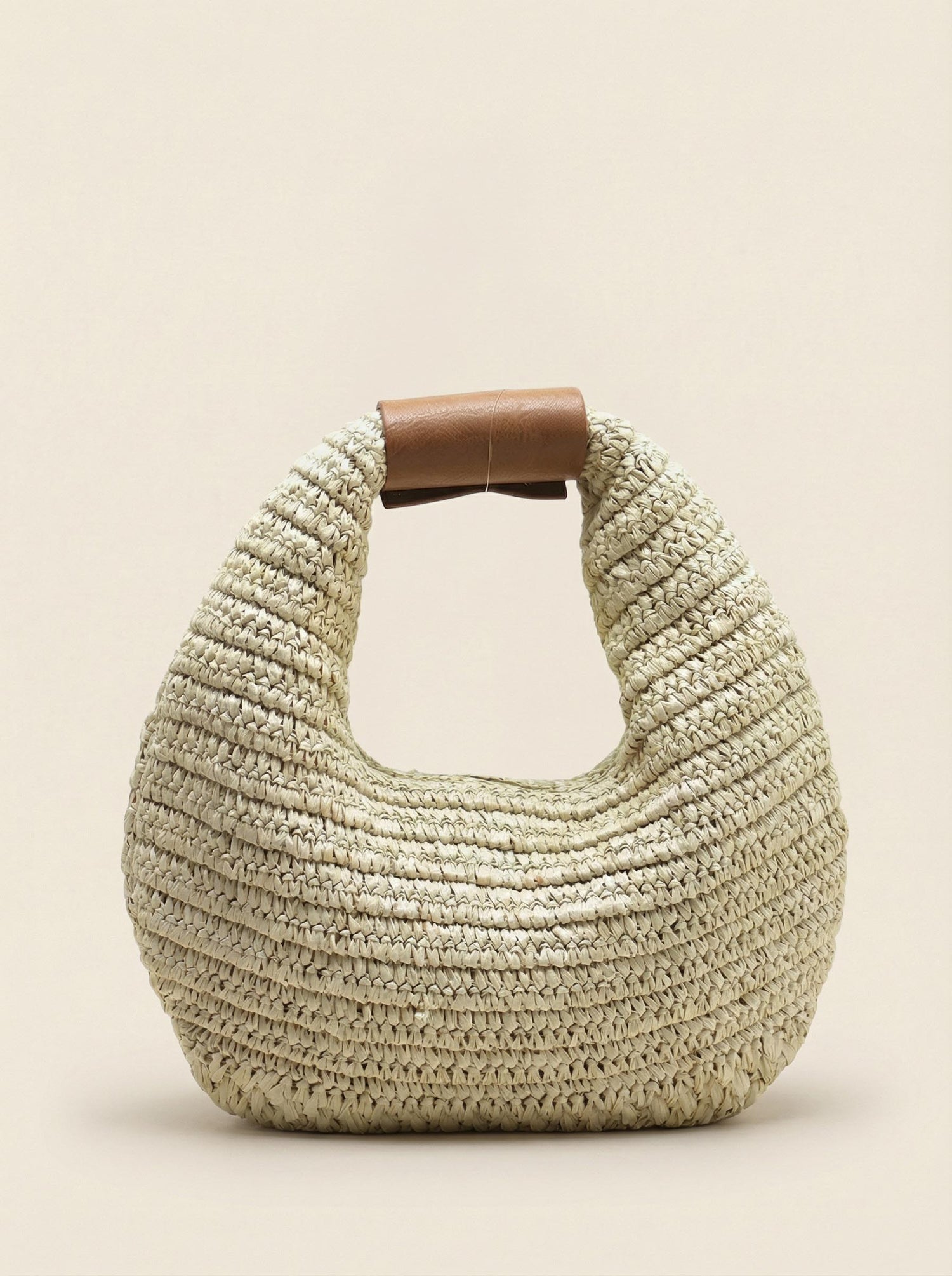 Round Crochet Woven Handheld Straw Bag by LINTICO