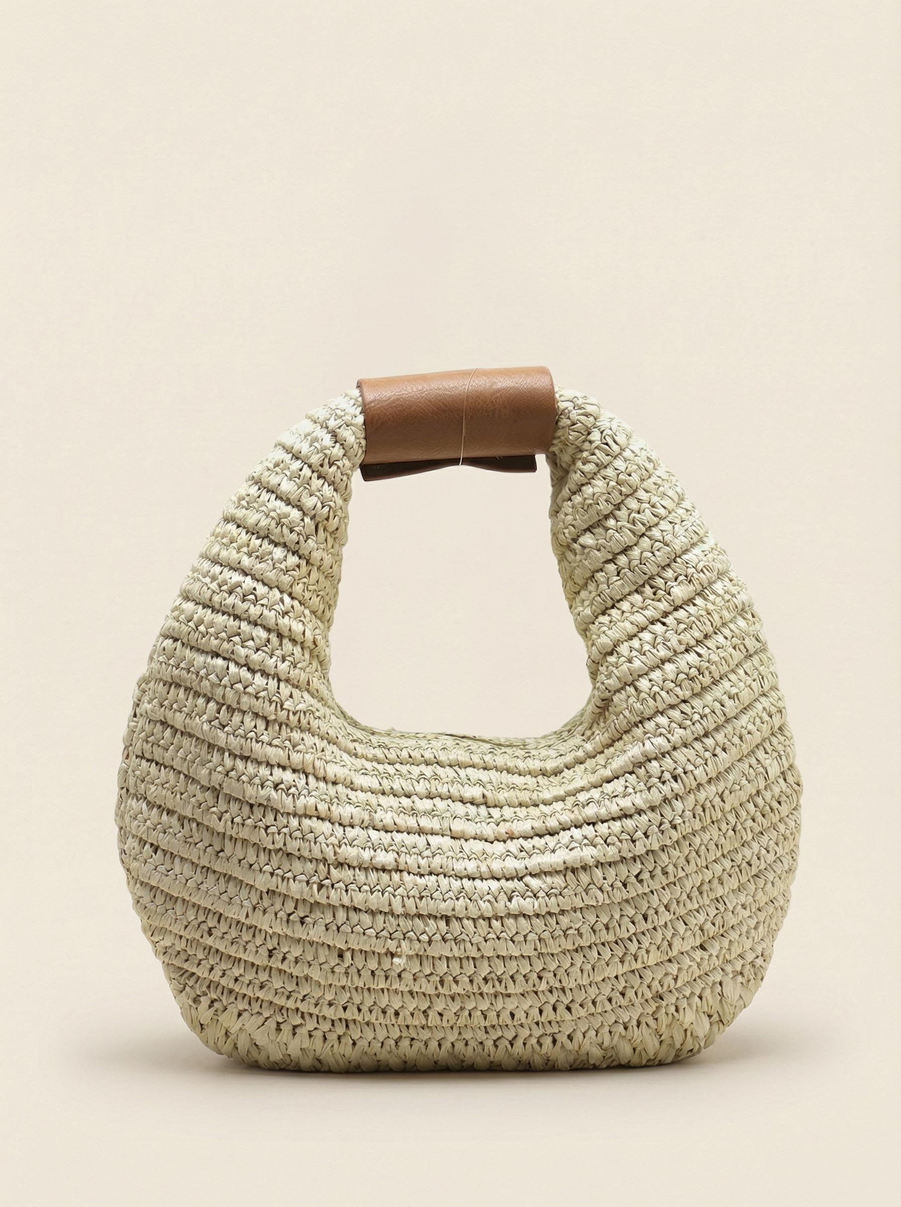 Round Crochet Woven Handheld Straw Bag by LINTICO