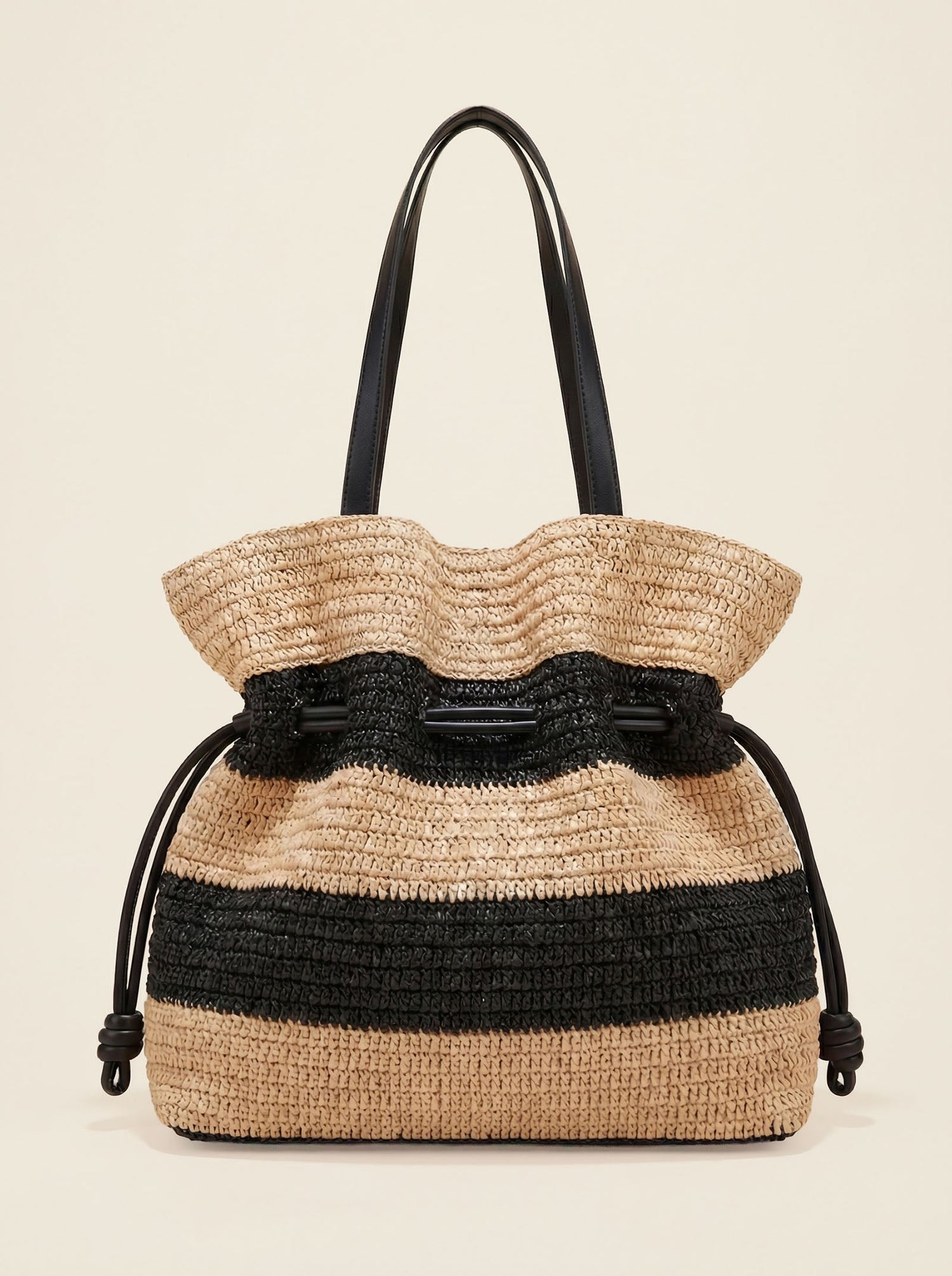 Crochet Woven Drawstring Shoulder Tote Bag by LINTICO