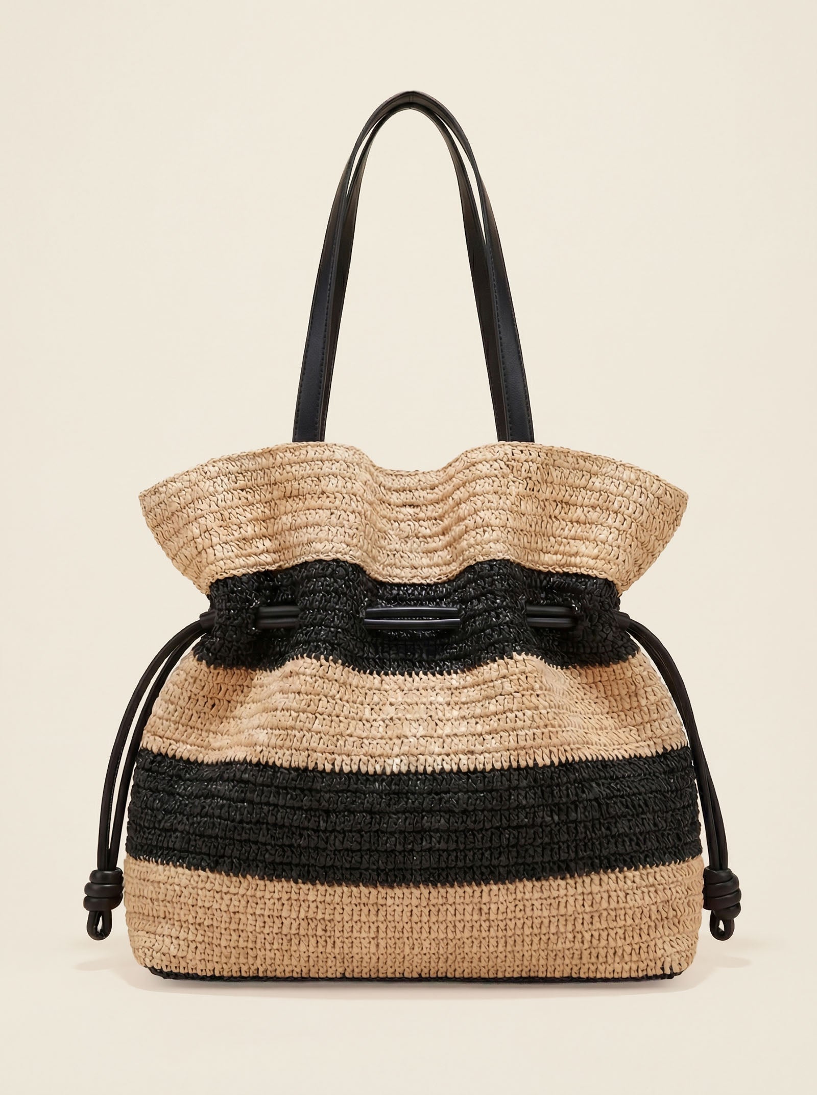Crochet Woven Drawstring Shoulder Tote Bag by LINTICO