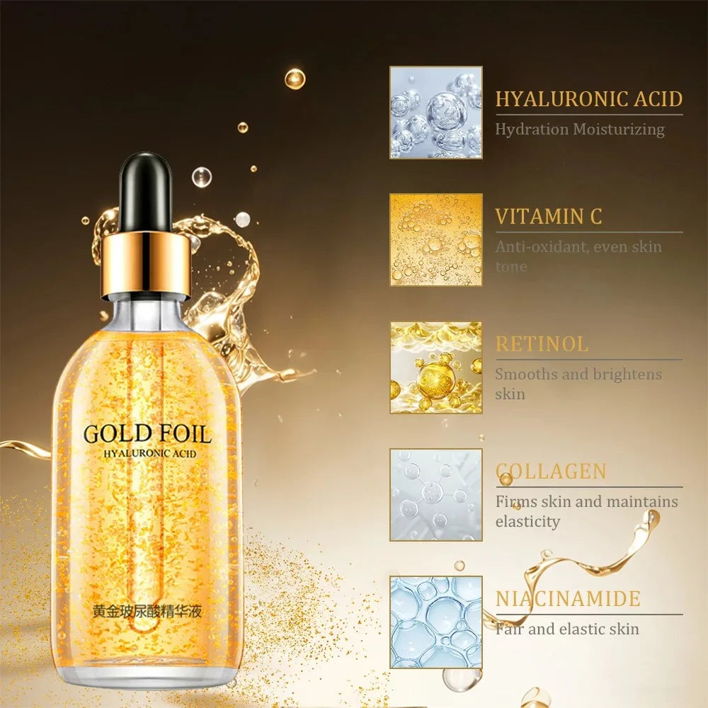 24K Gold Hyaluronic Acid Serum for Face Anti-Wrinkle Anti-Aging Brightening Moisturizing Skincare Facial Serum Essence Face Care by Korean Skin Care