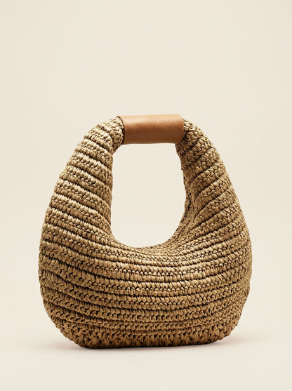 Round Crochet Woven Handheld Straw Bag by LINTICO