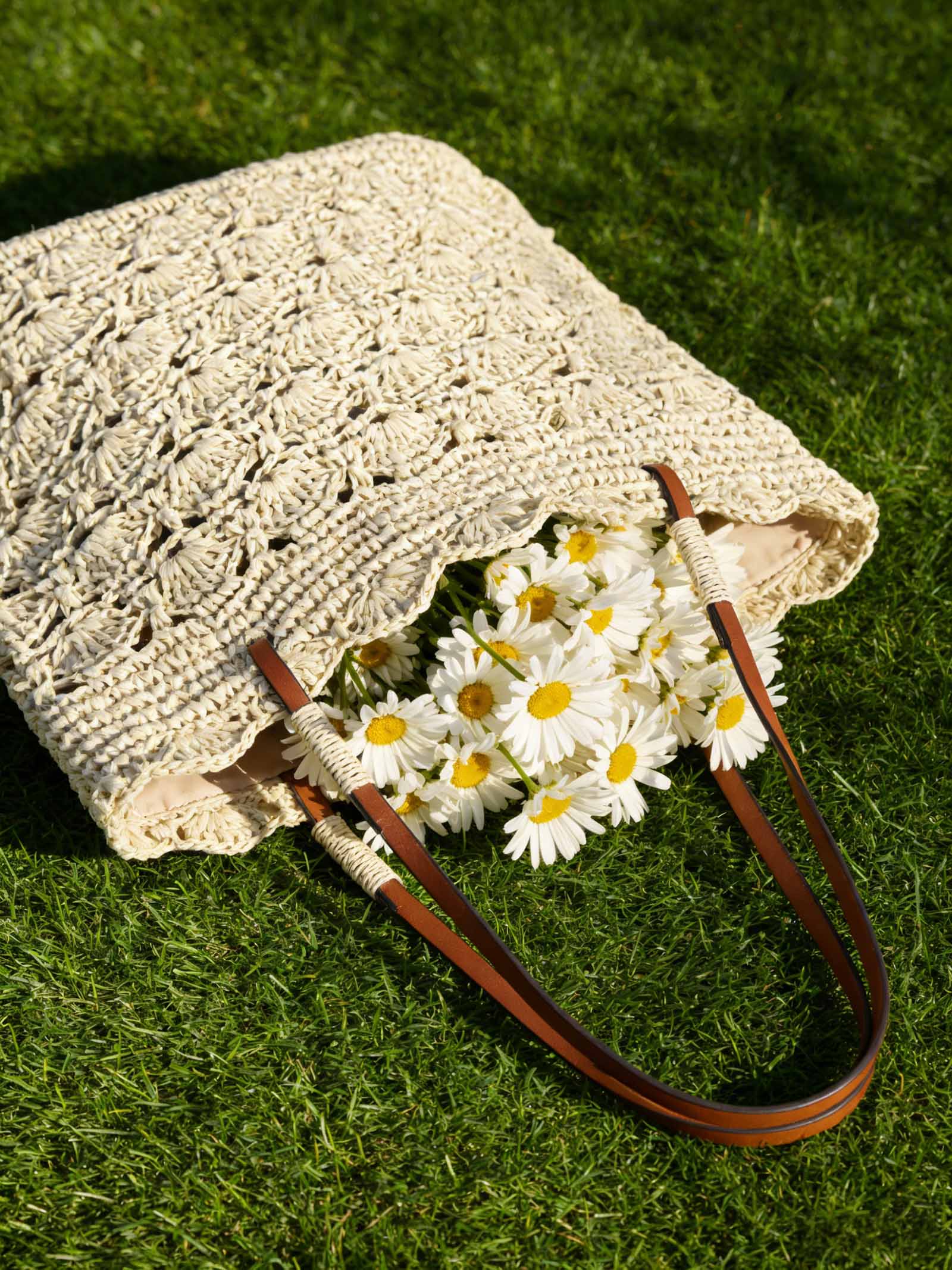 Crochet Woven Fan-Shape Shoulder Tote Bag by LINTICO