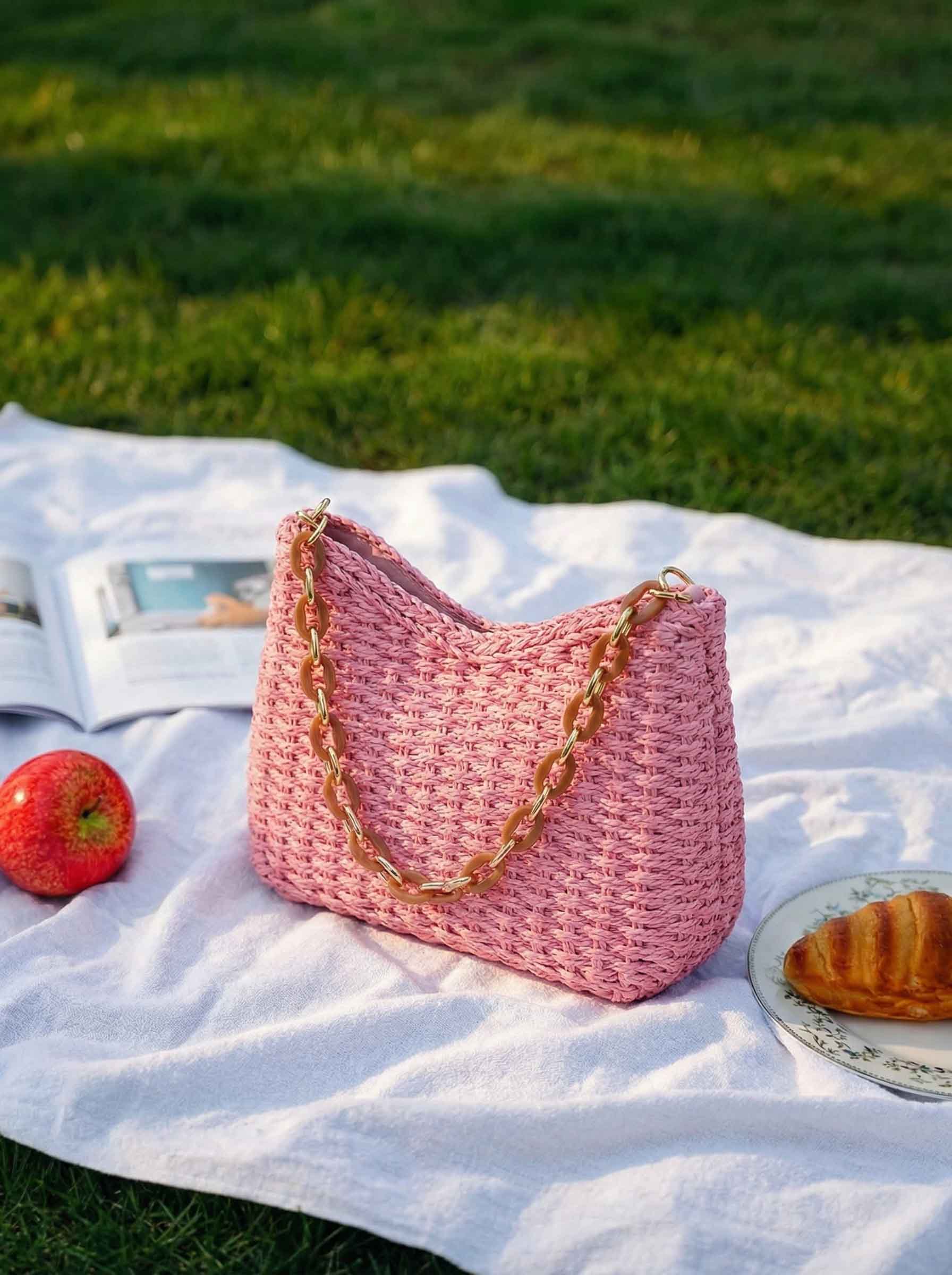 Colorful Woven Straw Shoulder Bag by LINTICO