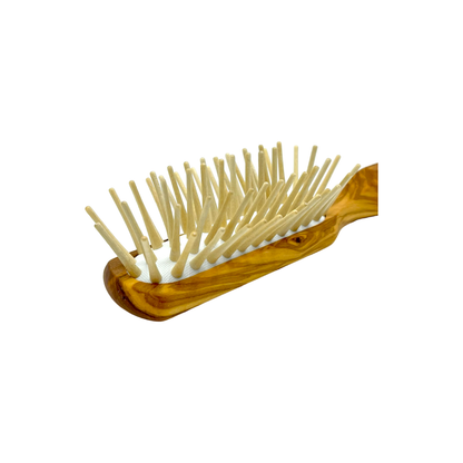 Dural Olive wood rubber cushion hair brush with long wooden pins by Pasteur Pharmacy
