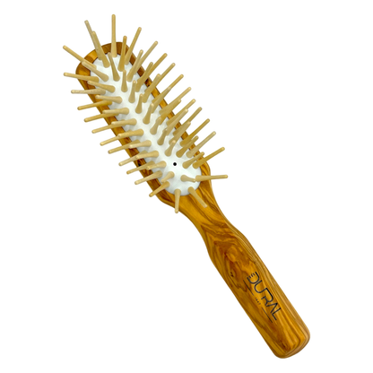 Dural Olive wood rubber cushion hair brush with long wooden pins by Pasteur Pharmacy