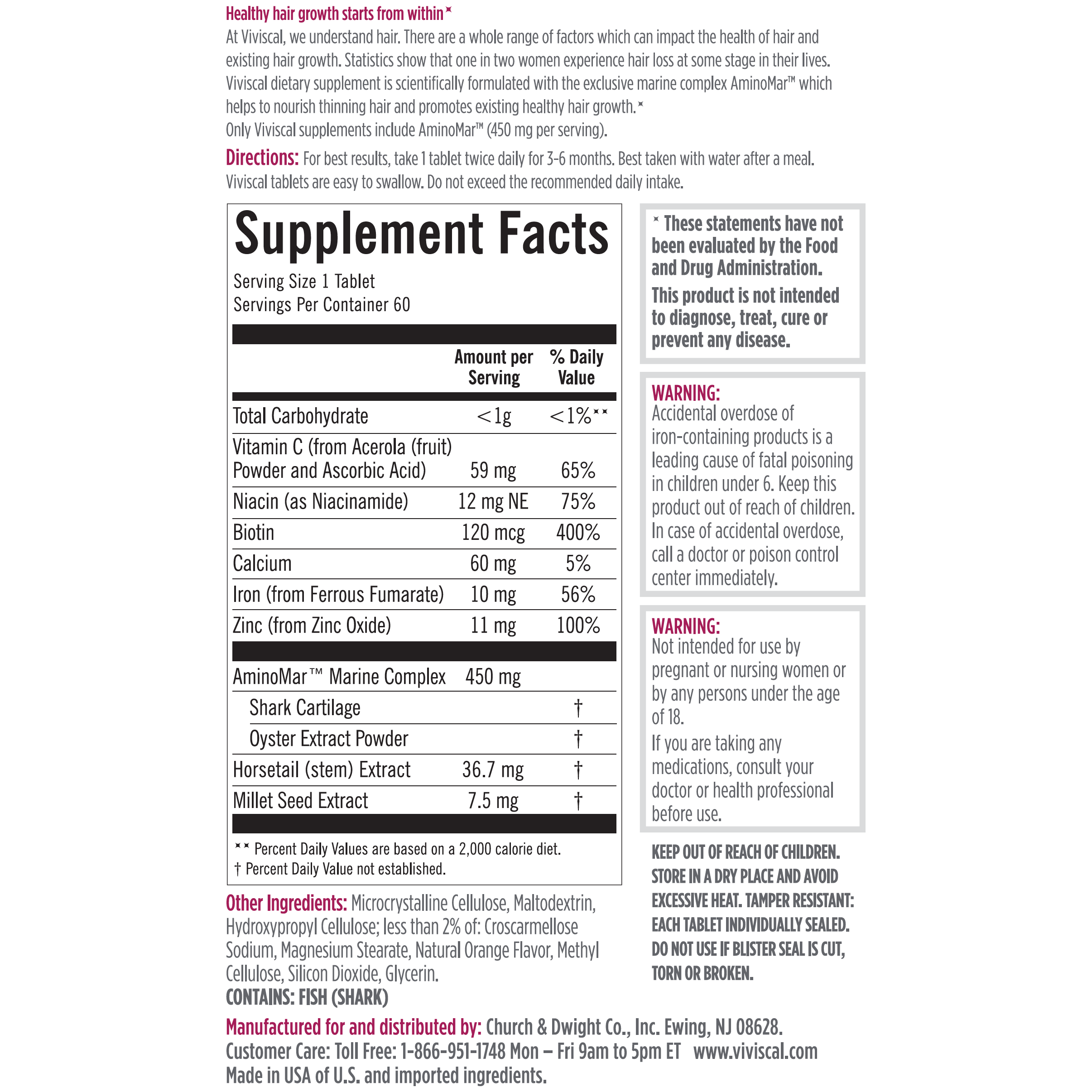 Viviscal Hair Growth Dietary Supplement, 60 Tablets by Pasteur Pharmacy