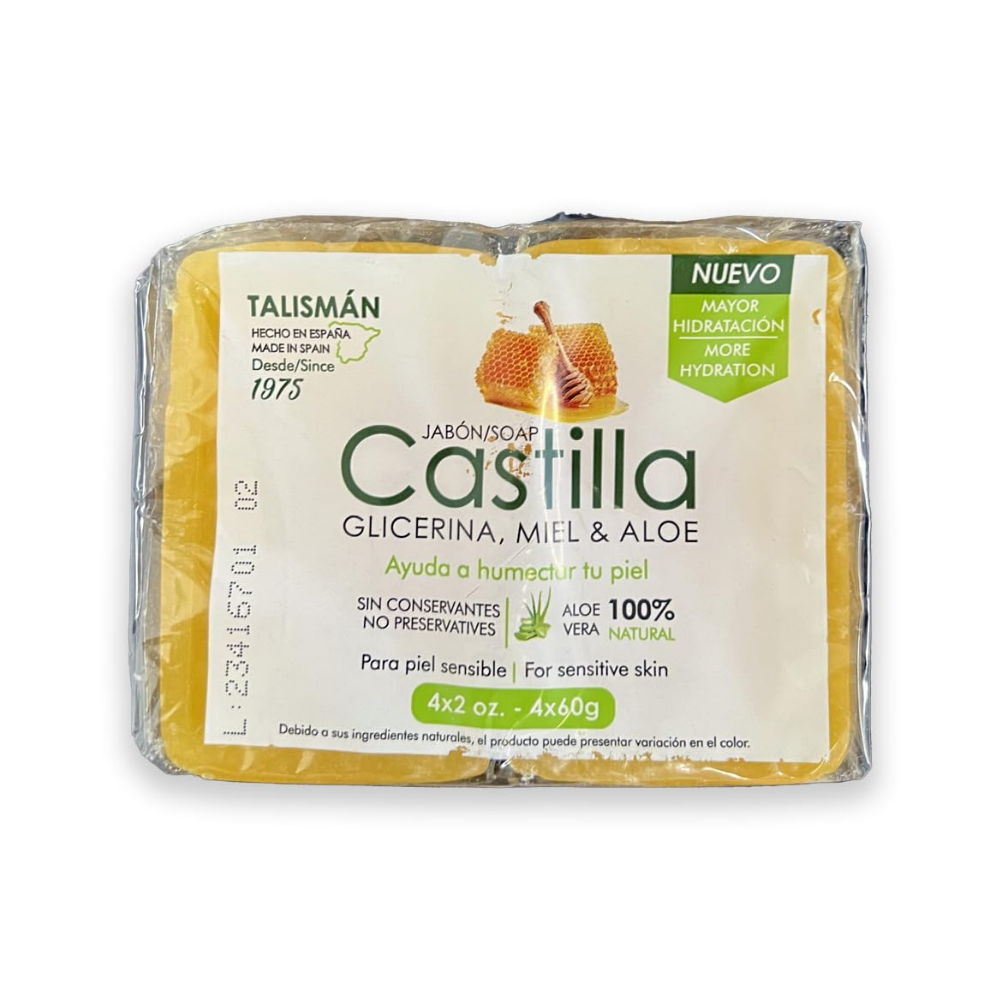 Talisman Castilla Natural Soap Glycerin, Honey and Aloe Vera (2 oz 4pk) by Farmacias Savia